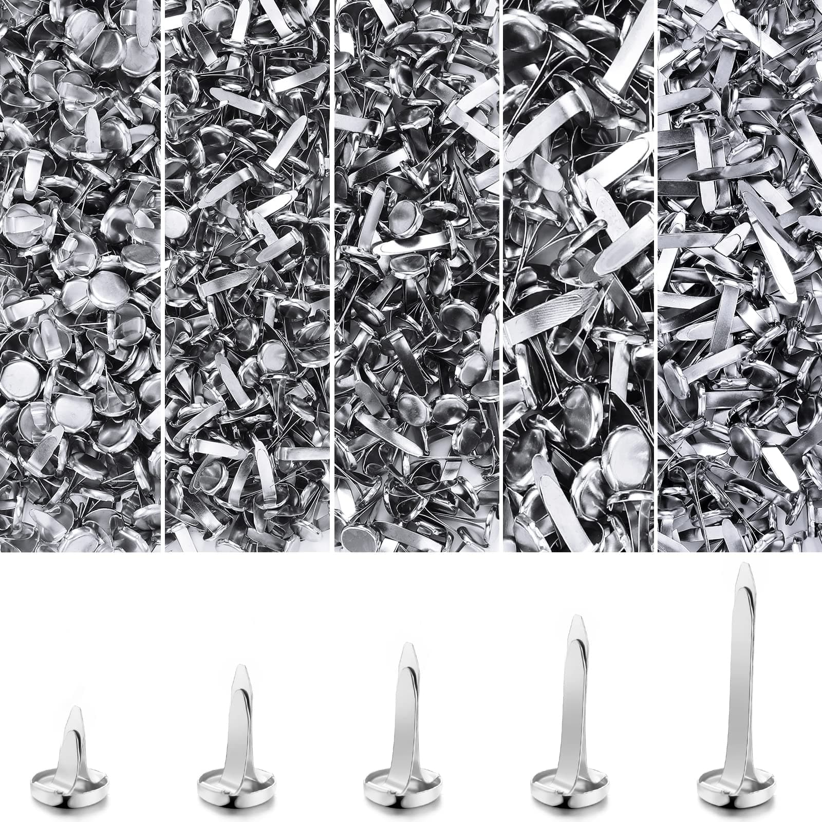 Buryeah 1000 Pcs Paper Fastener Brass Fasteners Round Head Split Pins Metal Mini Brads Prong Fasteners Crafting Supplies for Craft Art School Project Decorative Scrapbooking DIY, 5 Sizes(Silver)