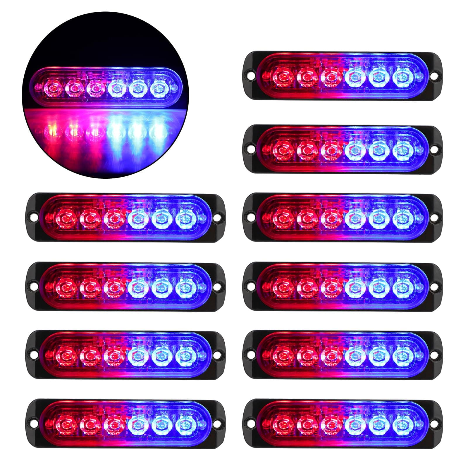 EEEKit 10PCS LED Emergency Strobe Lights, Red & Blue 6 LED Emergency Warning Lights, for Car Truck ATV SUV Off-Road & Construction