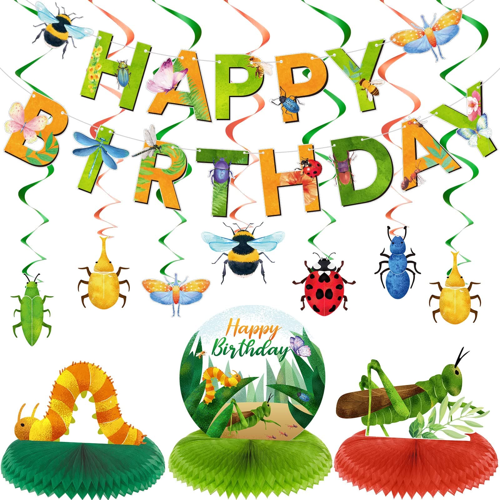 28 Pieces Bugs Party Decorations Spring Bugs Party Banner Bee Ladybugs Hanging Swirls Decor Insect Birthday Honeycomb Centerpieces Decorations for Boys and Girls Birthday Baby Shower