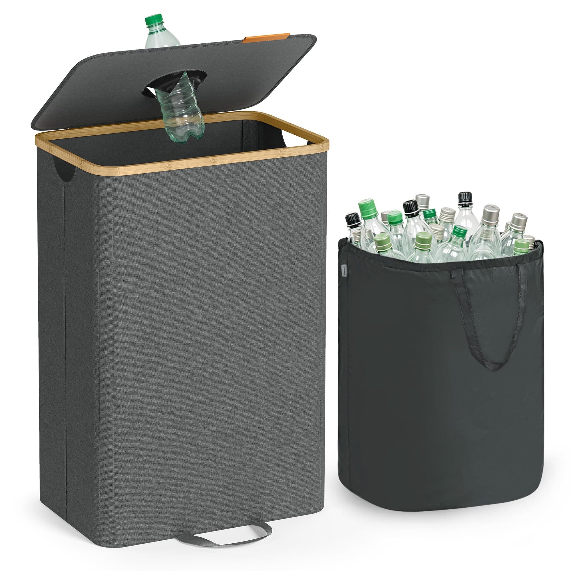 Recycling Bin for Kitchen 26.4 Gallon. Bottle Recycling Container, Collection Bin, for Metal, Plastic, Paper, Glass, Inner Bag with Handles, Kitchen, Slate Gray and Natural Beige URRB509G01