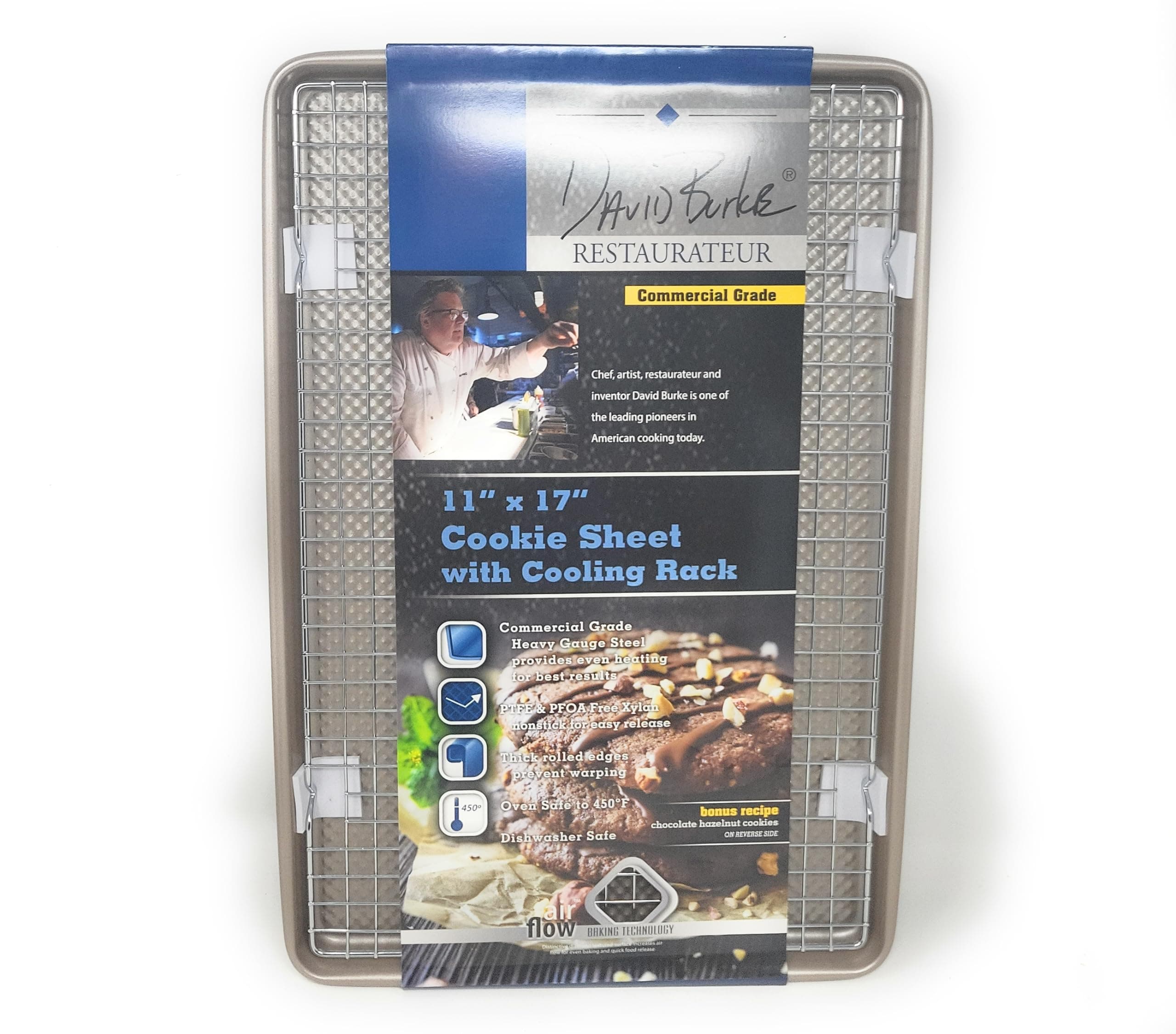 GenericDavid Burke Kitchen Commercial Weight Non-Stick Bakeware Large Cookie Sheet Pan With Cooling Rack 17 X 11"" Bronze