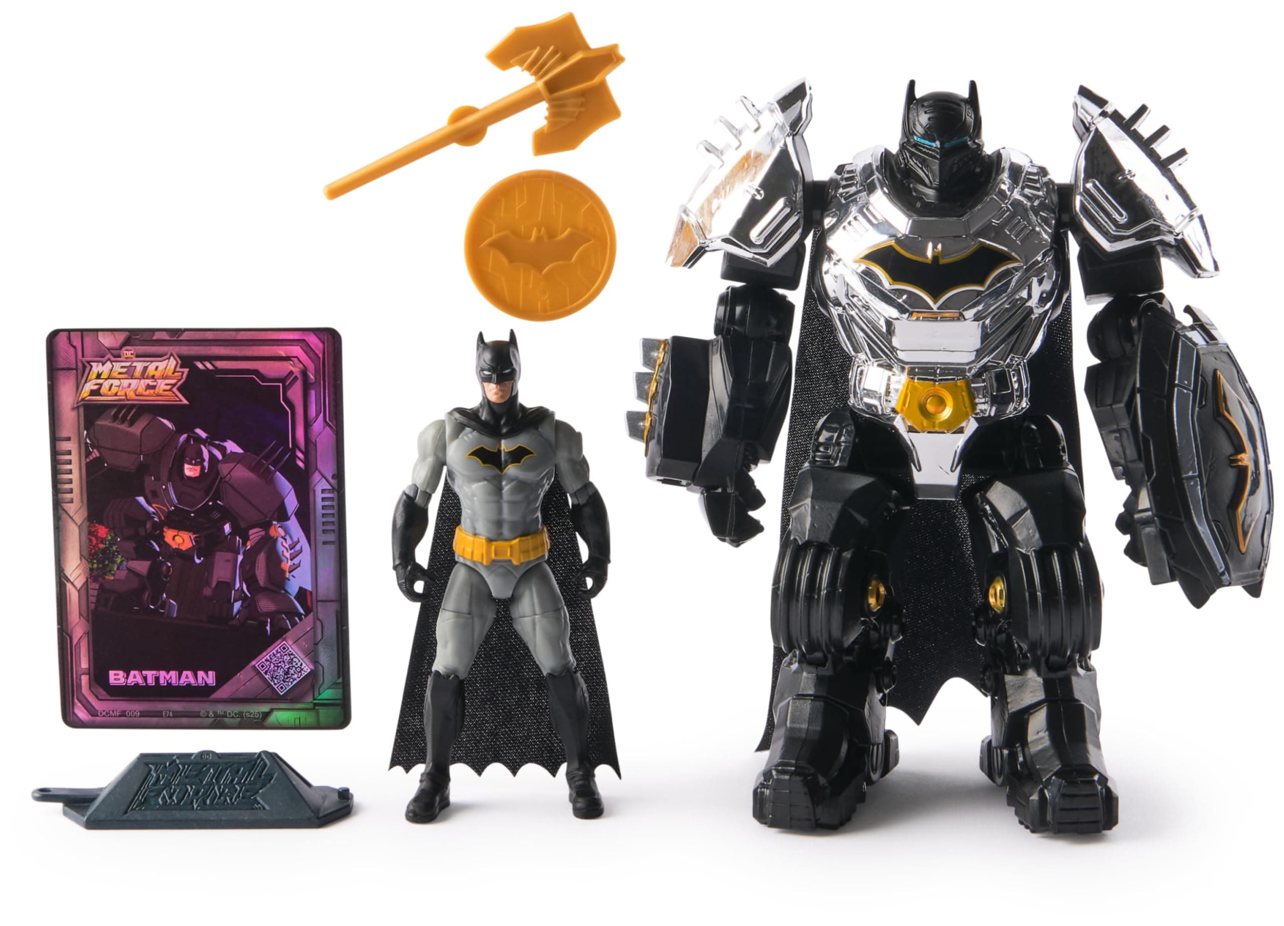 Spin Master DC Comics, Metal Force Batman Action Figure, 15-cm with 10-cm Mini Figure, Built-in Blaster and Armour Suit, Super Hero Kids’ Toys for Boys and Girls Aged 4+