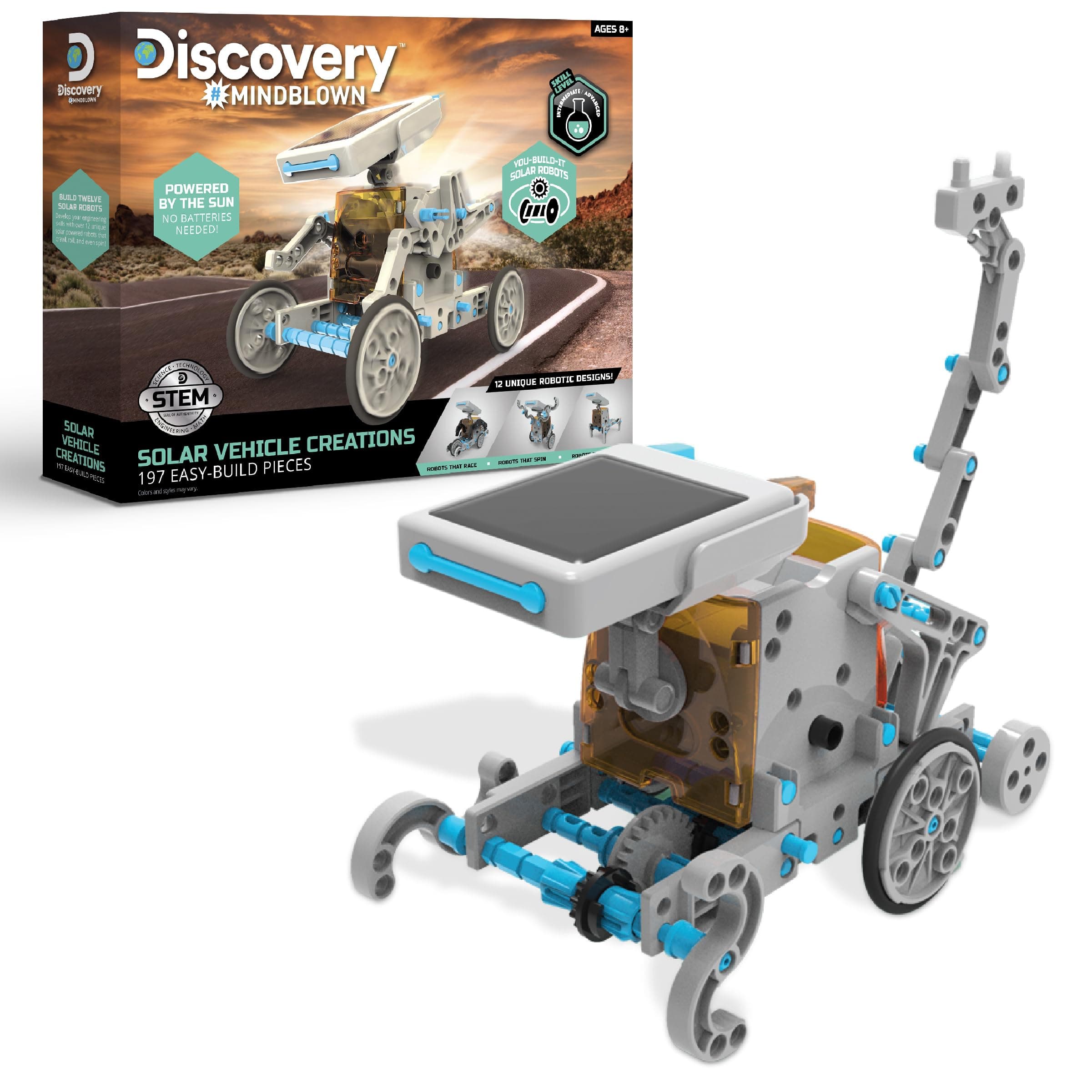 Discovery #Mindblown STEM 12-in-1 Solar Robot Creation 197-Piece Kit with Working Solar Powered Motorized Engine and Gears, Construction Engineering Set for Ages 8 and Up