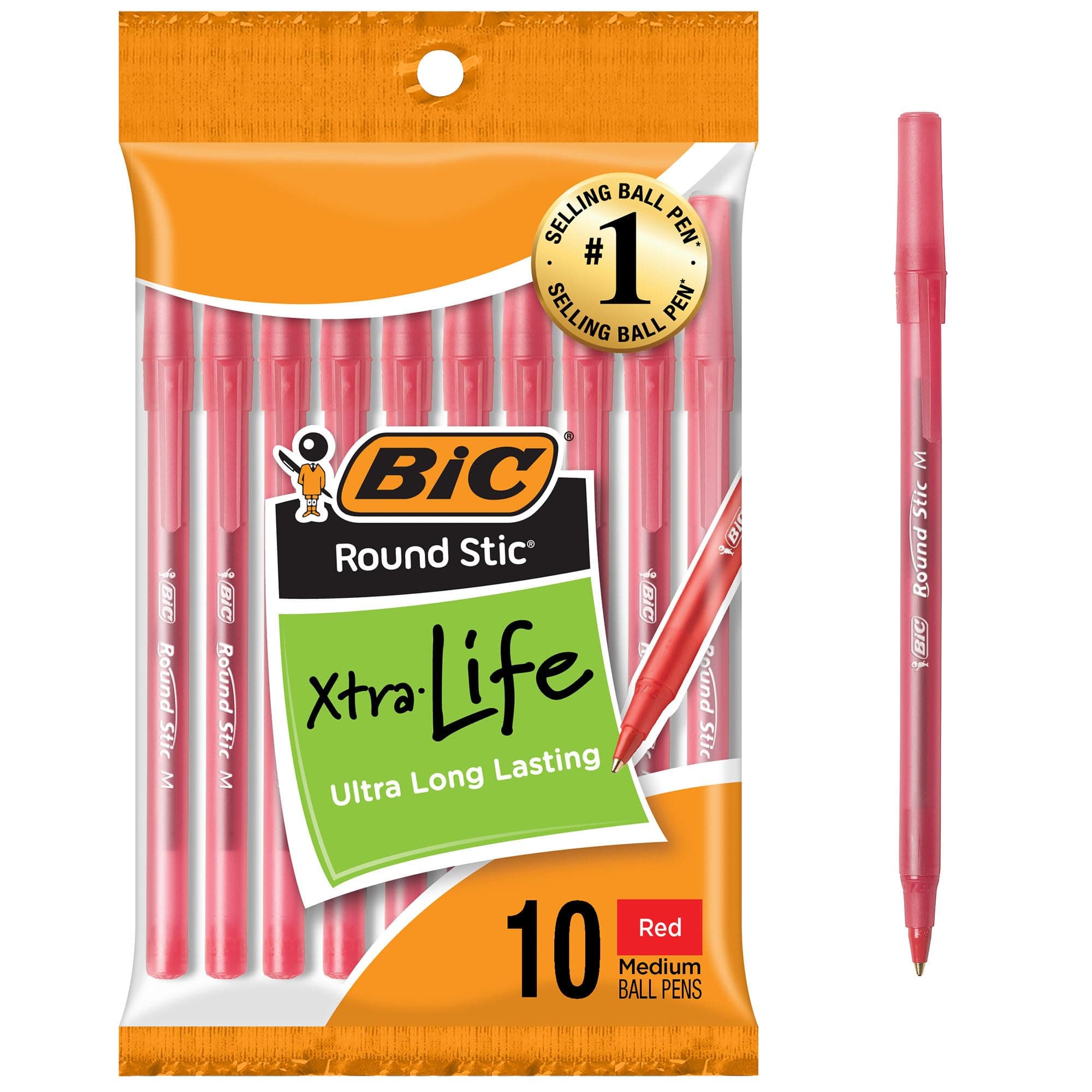 Round Stic Ballpoint Pens Red, 10 pack
