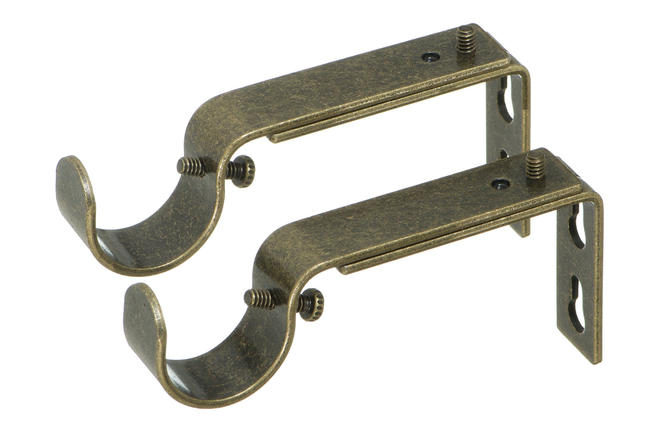 Ivilon Adjustable Brackets for Curtain Rods - for 1 or 1 1/8 Inch Rods. Set of 2 - Antique Brass