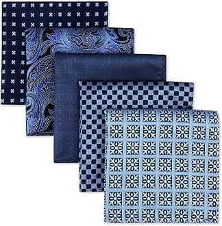 SHLAX&WING Assorted 5 Pieces Mens Silk Pocket Squares Handkerchiefs Set Lot