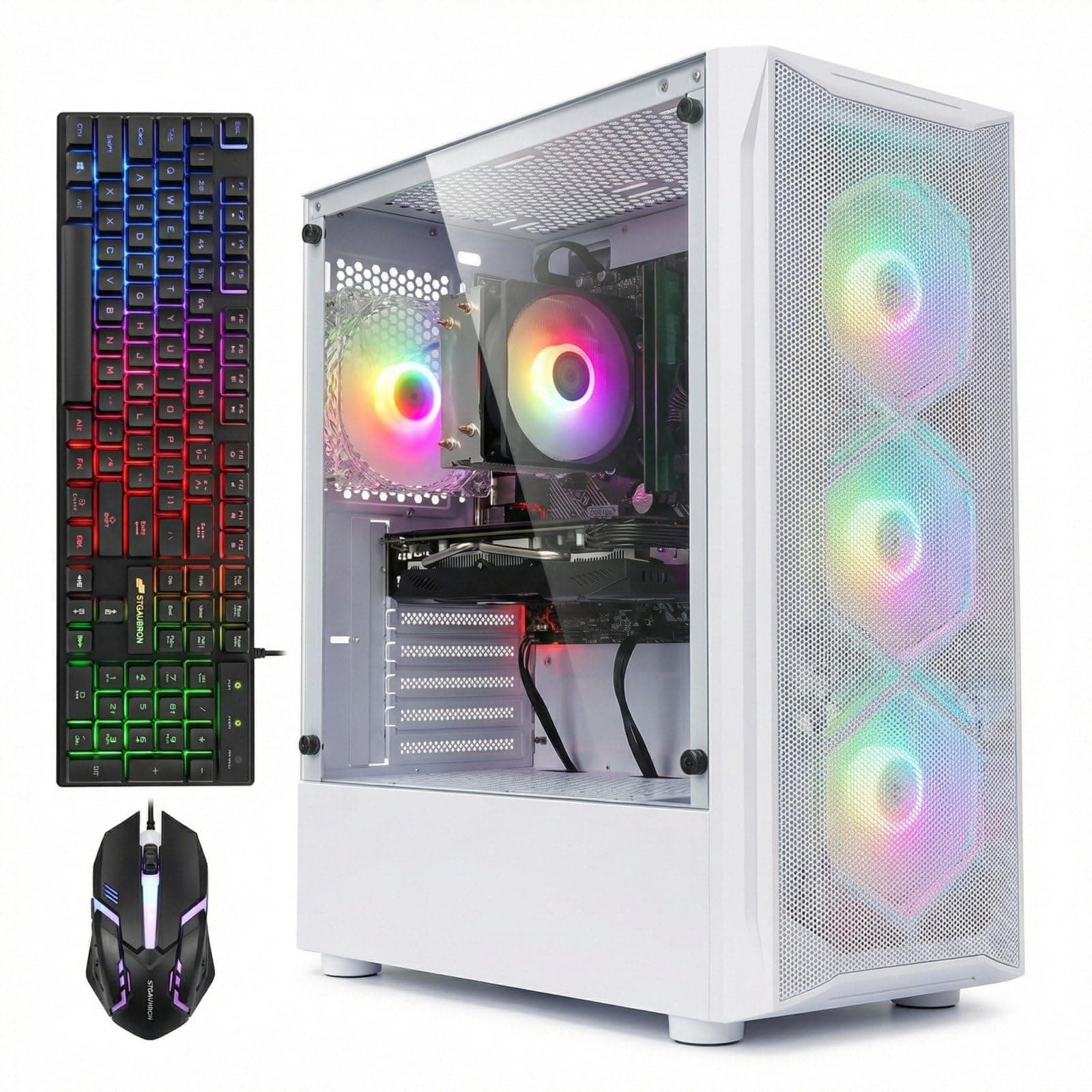 Gaming PC Computer Desktop, GeForce GTX 1660 Ti 6G, Intel Core I7 up to 3.9GHz, 16G RAM, 512G SSD, WiFi 6, BT 5.0, RGB Fan x 4, Windows 11 Home,White