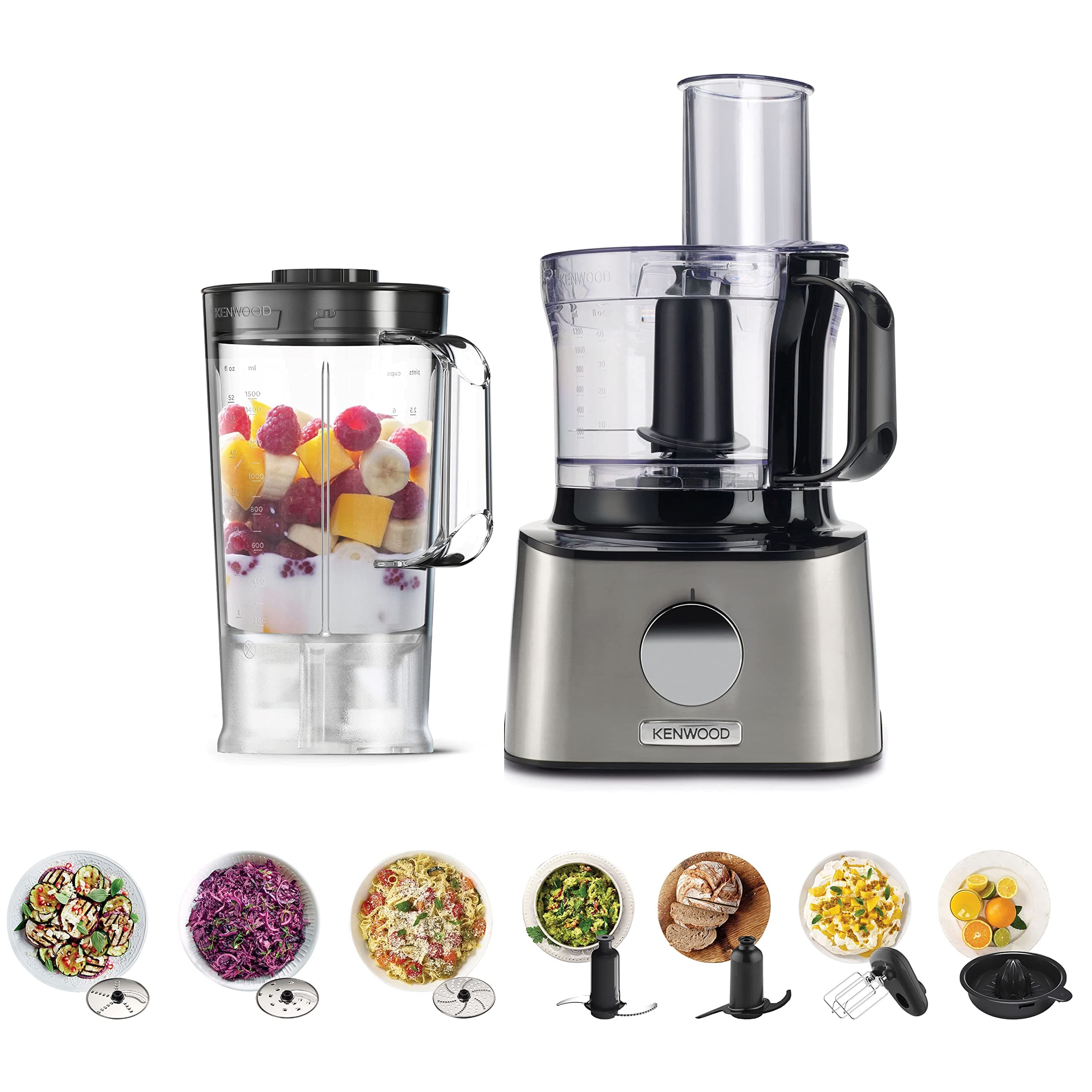 Food Processor 800W Multi-Functional With 3 Stainless Steel Disks, Blender, Dual Metal Whisk, Dough Maker, Citrus Juicer Fdm301Ss Silver