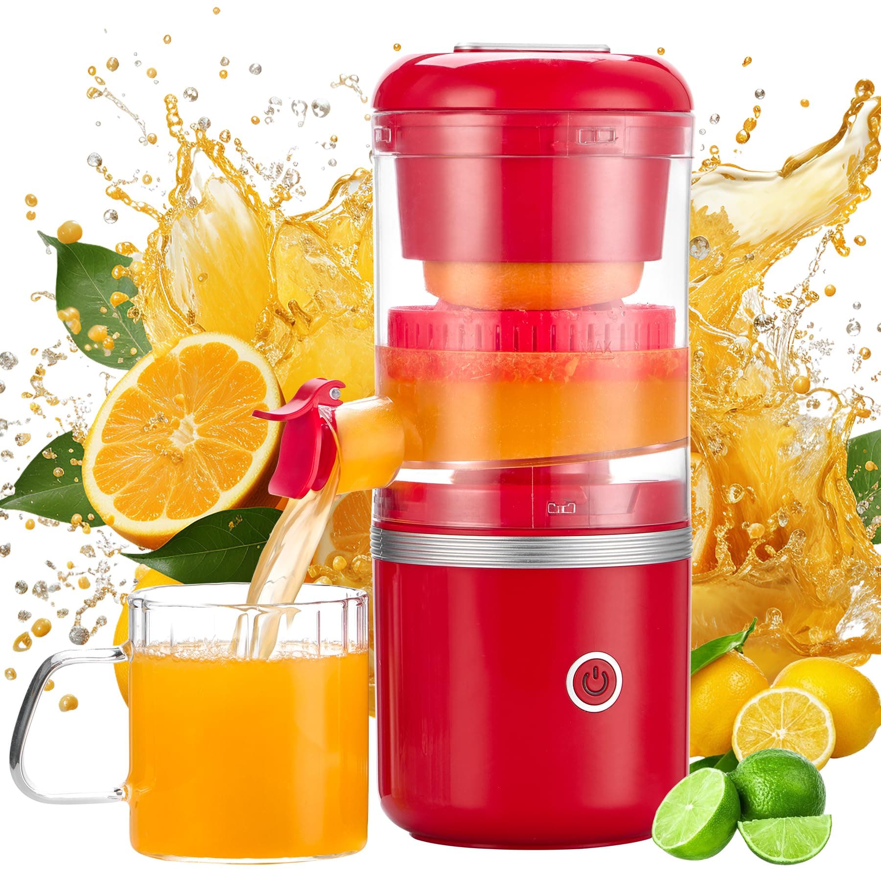 Eletric Citrus Juicer Machine, Lemon Orange Juicer Squeezer Rechargeable with USB Cable,Portable Juicer, Red