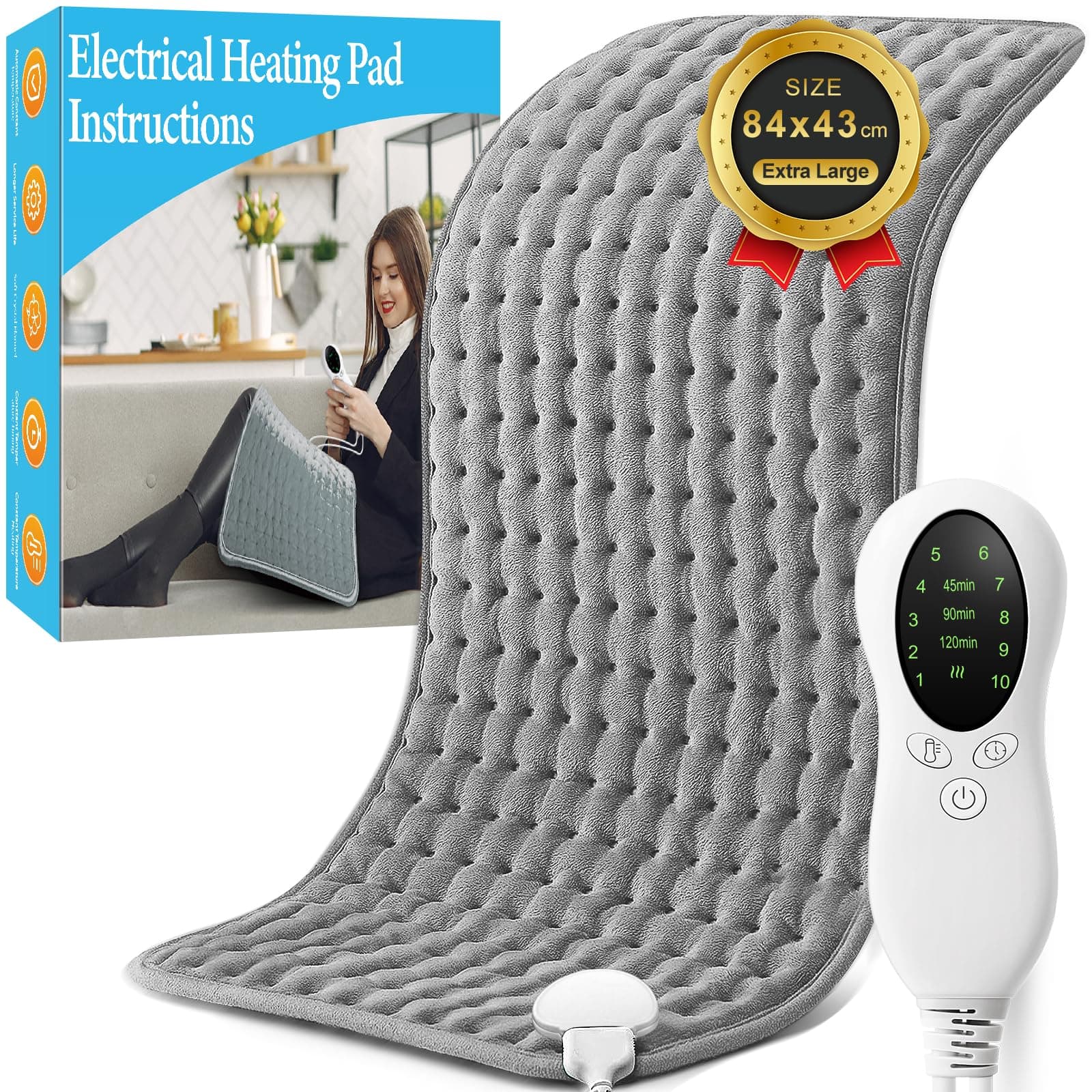 Heating Pad, Extra Large 33" x 17" Heat Pad, Back/Neck/Shoulder/Pain Relief Electric Heating Pad with Rapid Heat Technology, Auto Off Function, 3 Timers & 10 Temperature Controllers, Machine Washable