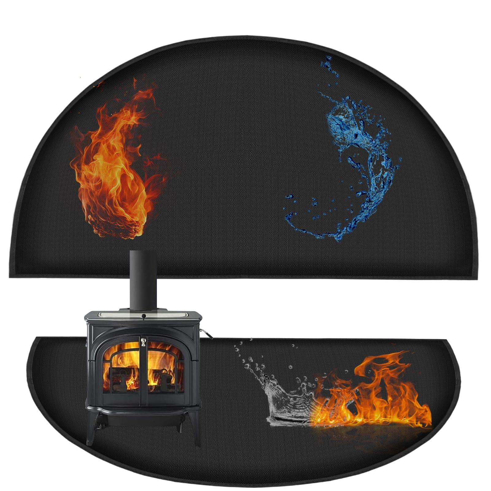 5.5mm Fireproof Fireplace Mat, 59 x 32 inch Thickened Hearth Pads for Wood Stove, Fireplace Rugs Fireproof for Wood Stove Fireplace Indoor & Outdoor, Half Round Wood Stove Mat, Easy to Clean