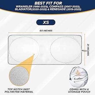 EcoNour Windshield Sunshade for Jeep | UV & Heat Protection Sun Visor | Suitable for Jeep Wrangler, Compass, Gladiator & Renegade | X-Small - 60x21 inches