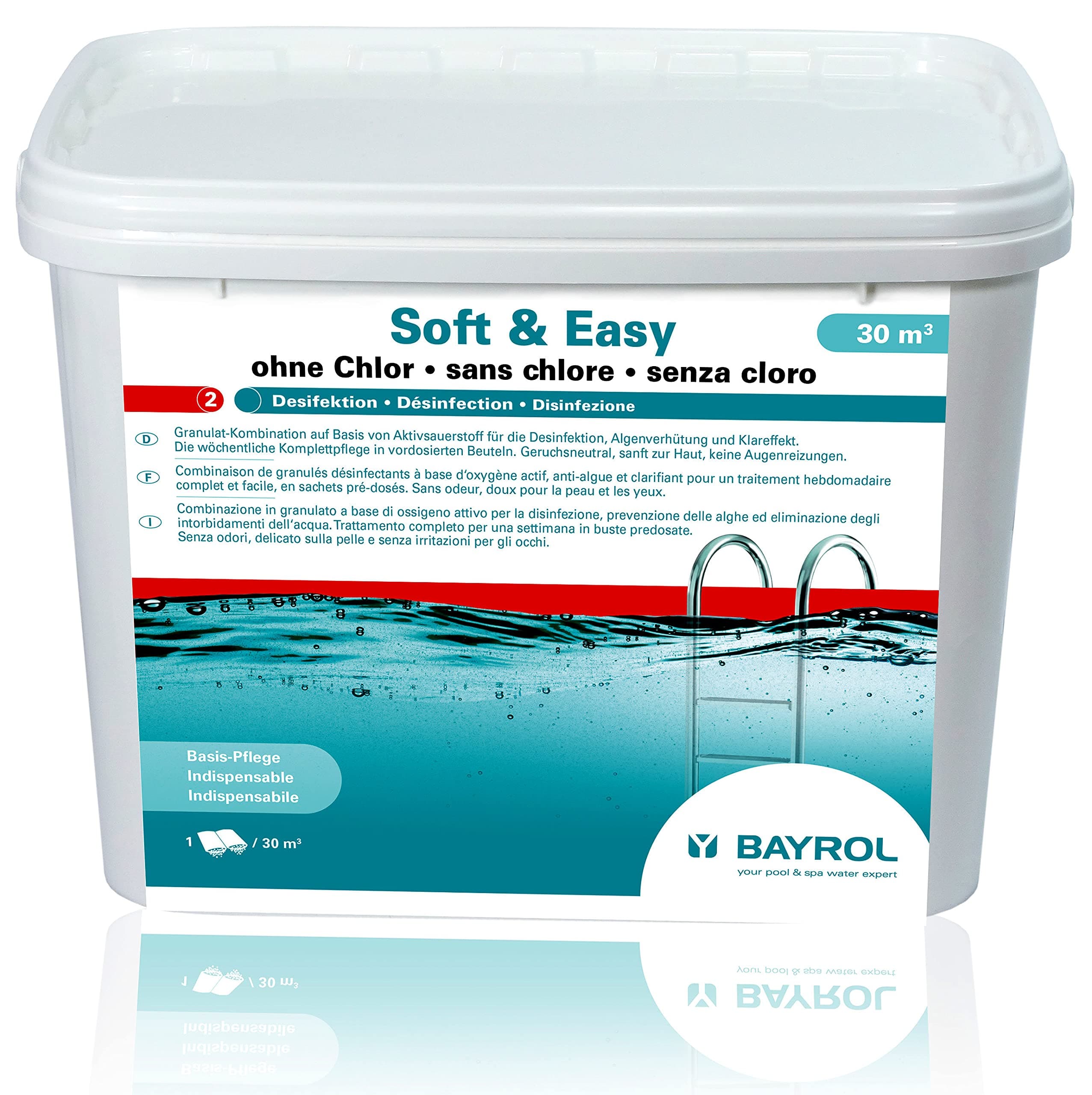 Bayrol Soft & Easy without chlorine - active oxygen granules with algae prevention and clear effect - pre-portioned bags - 5.04 kg - 30 m³
