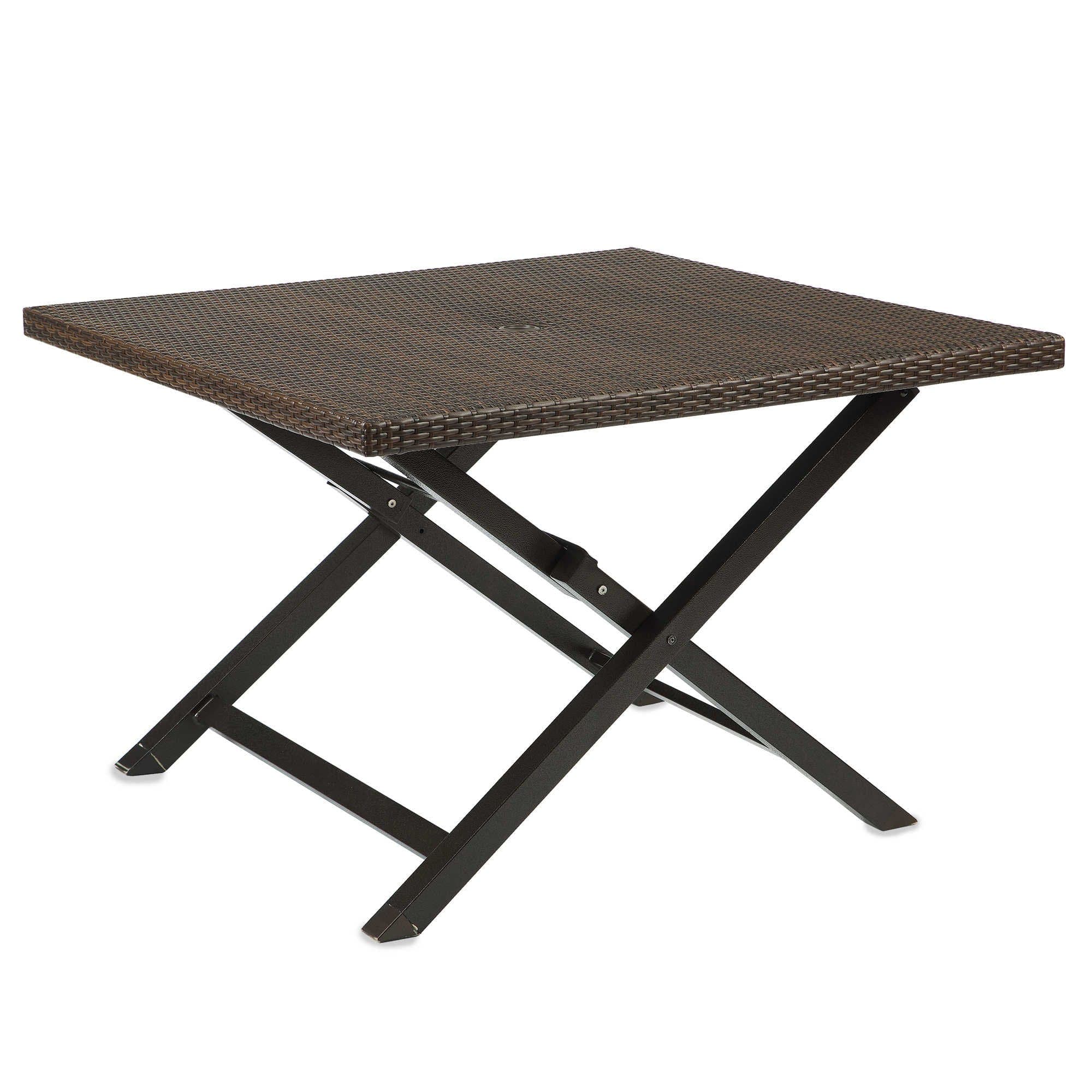 42"X42" Wicker 4-Person Folding Dining Table, With Rust-Resistant Steel Frame, All-Weather Table Perfect For Year-Round Outdoor Use