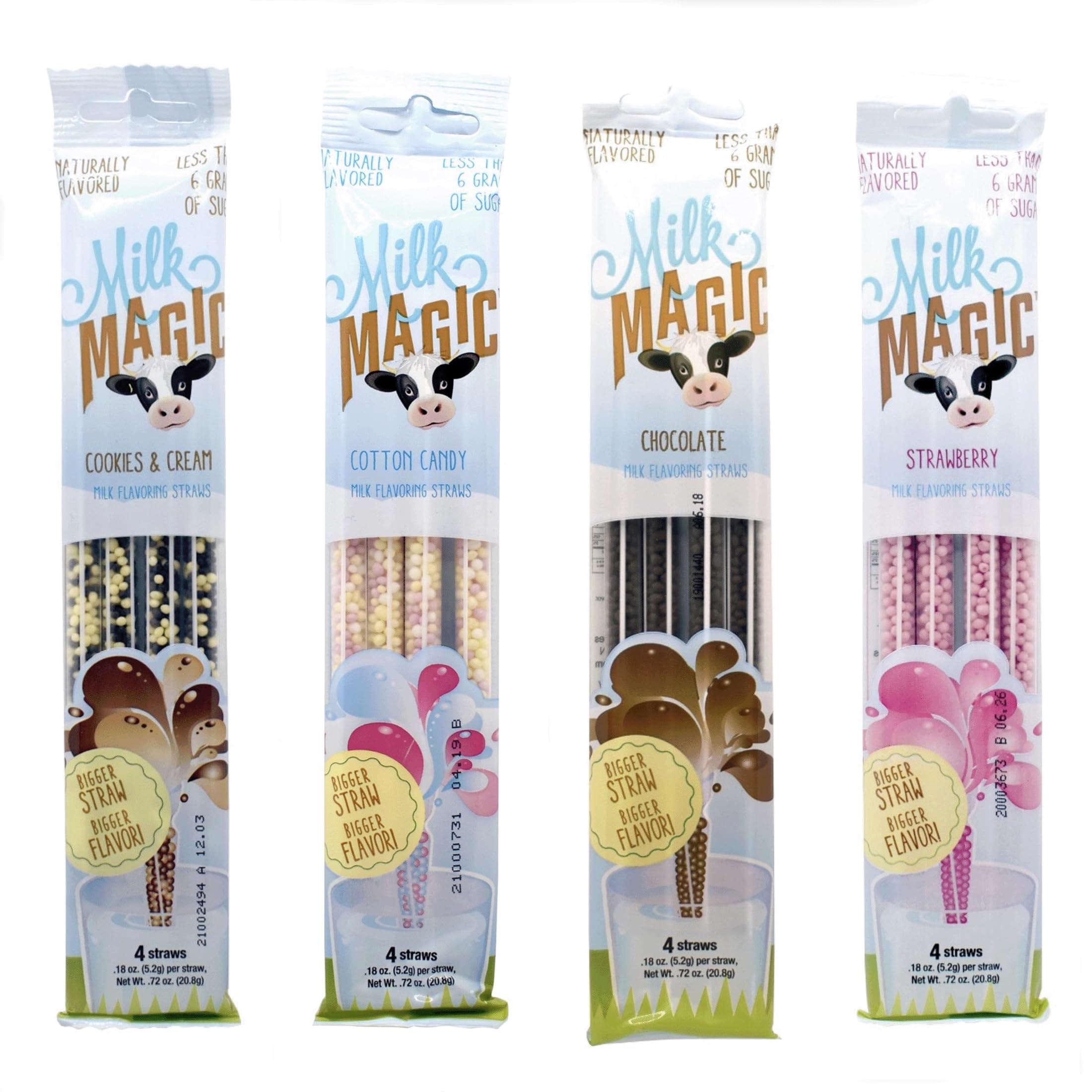 Milk Magic Flavoring Straws for Kids | 4-Pack Bundle (16 Count) | Chocolate, Strawberry, Cotton Candy & Cookies and Cream | Gluten-Free, BPA-Free Milk Flavoring Straws
