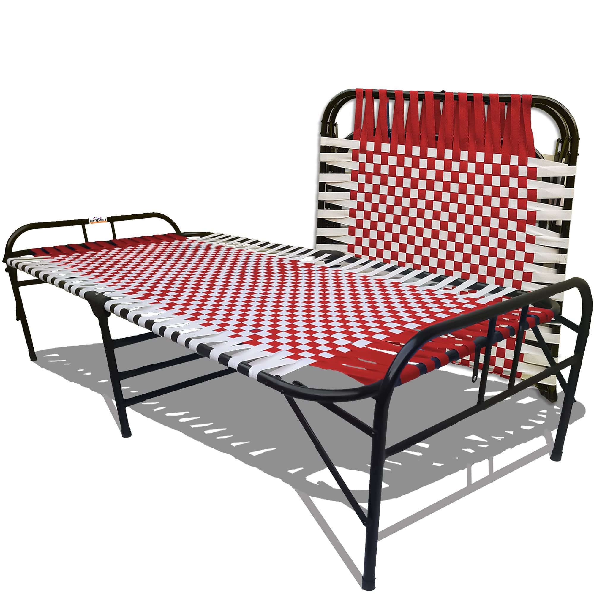 ARTEMIST Portable Single Folding Bed Space Saving Heavy Duty Foldable Bed Frame/Khat Cot For Sleeping Bed Sturdy Metal Bed Frame Space Saving Design 3'X6' (Red Classic Bed)(Painted)