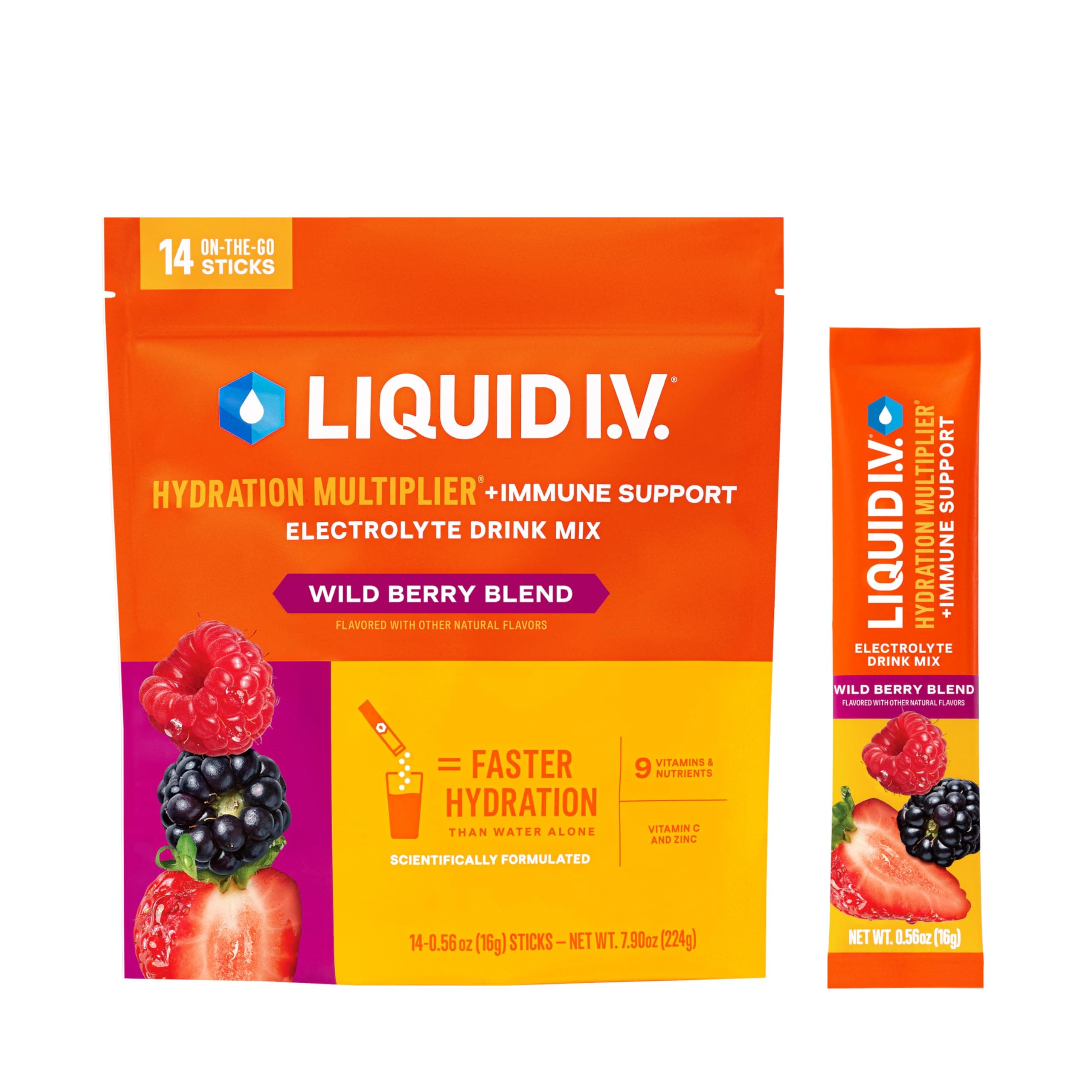 Hydration Multiplier +Immune Support - Wild Berry Blend | Electrolyte Powder Drink Mix | 1 Pack (14 Servings)