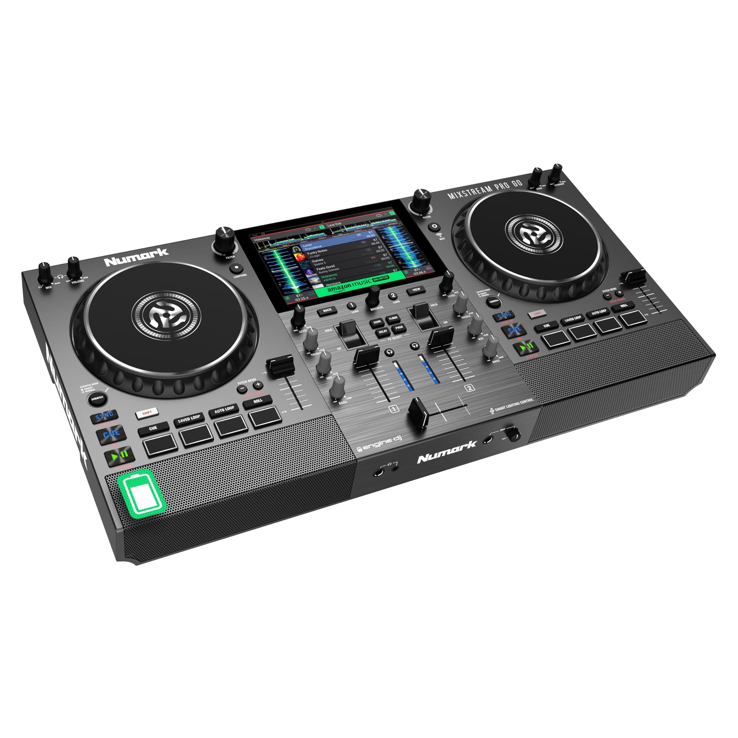 Mixstream Pro Go Portable DJ Controller with Battery, Mixer with Stem Separation, Speakers, WiFi Streaming, Touchscreen, works with Serato DJ