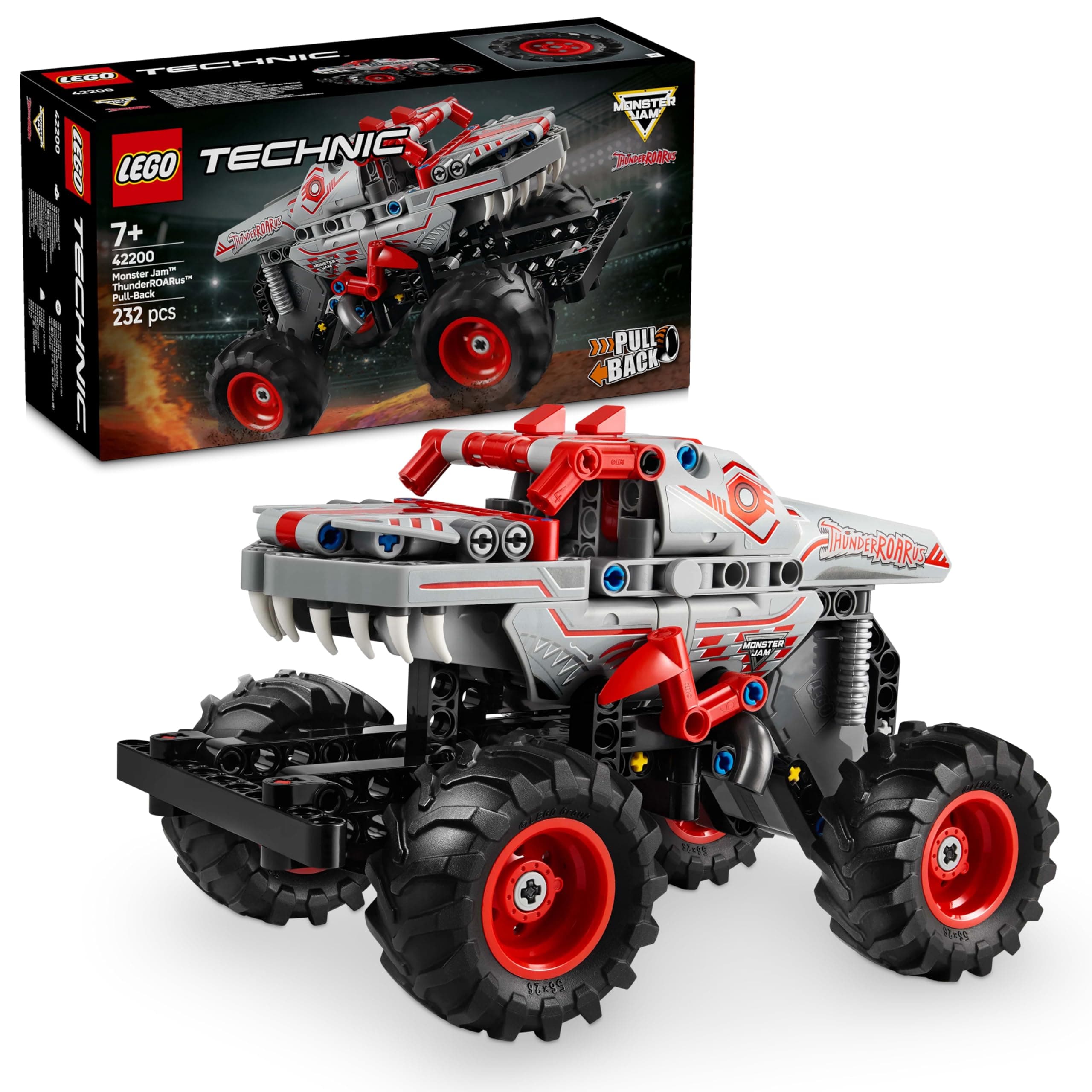 Technic Monster Jam ThunderROARus Pull-Back Truck Toy - Vehicle Building Set for 7+ Year Old Boys & Girls Who Love Creative Play - Ramadan Gift Idea - 42200