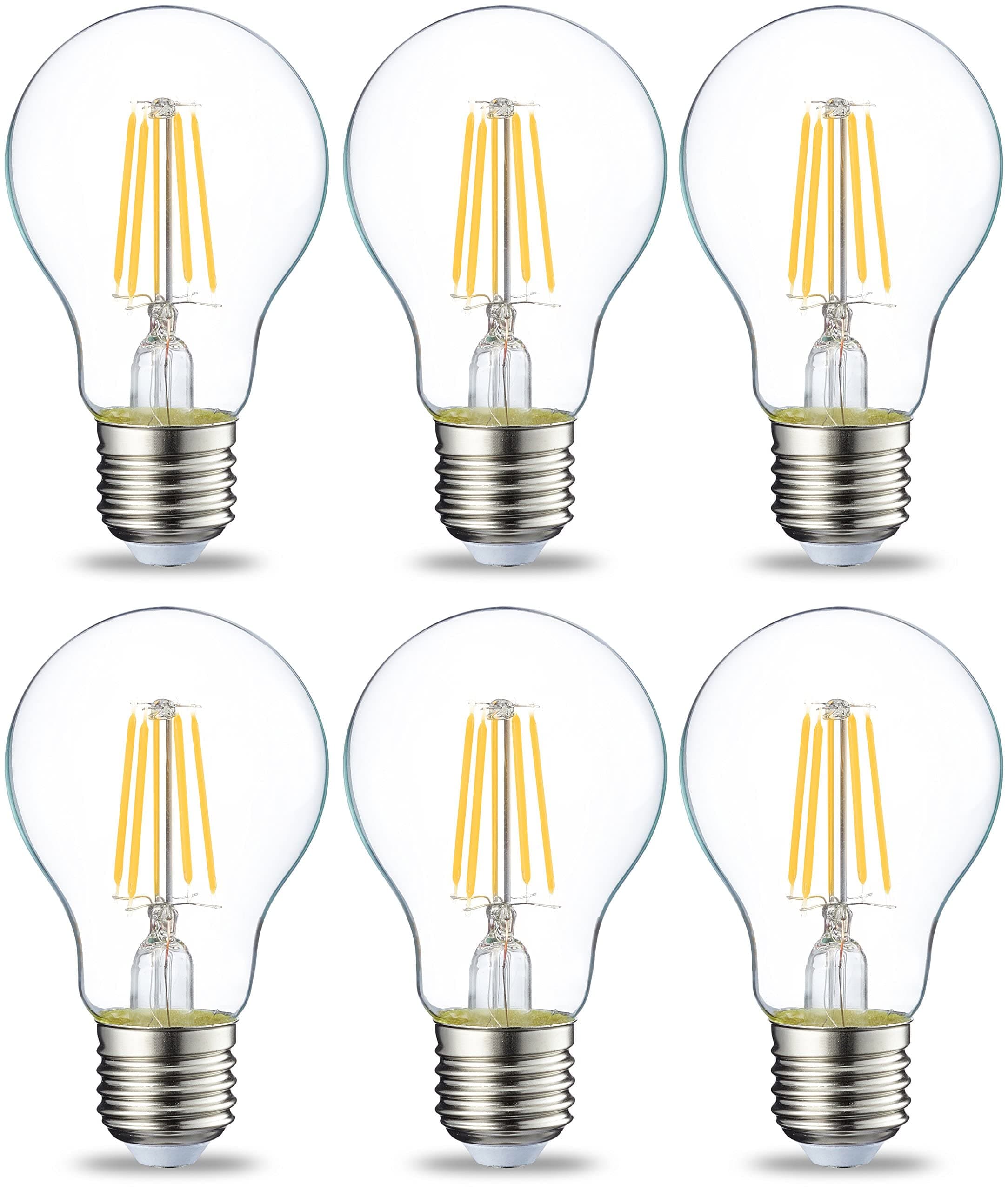 LED E27 Edison Screw Bulb, 4.3W (Equivalent to 40W), Clear Filament, Warm White, Non Dimmable - Pack of 6
