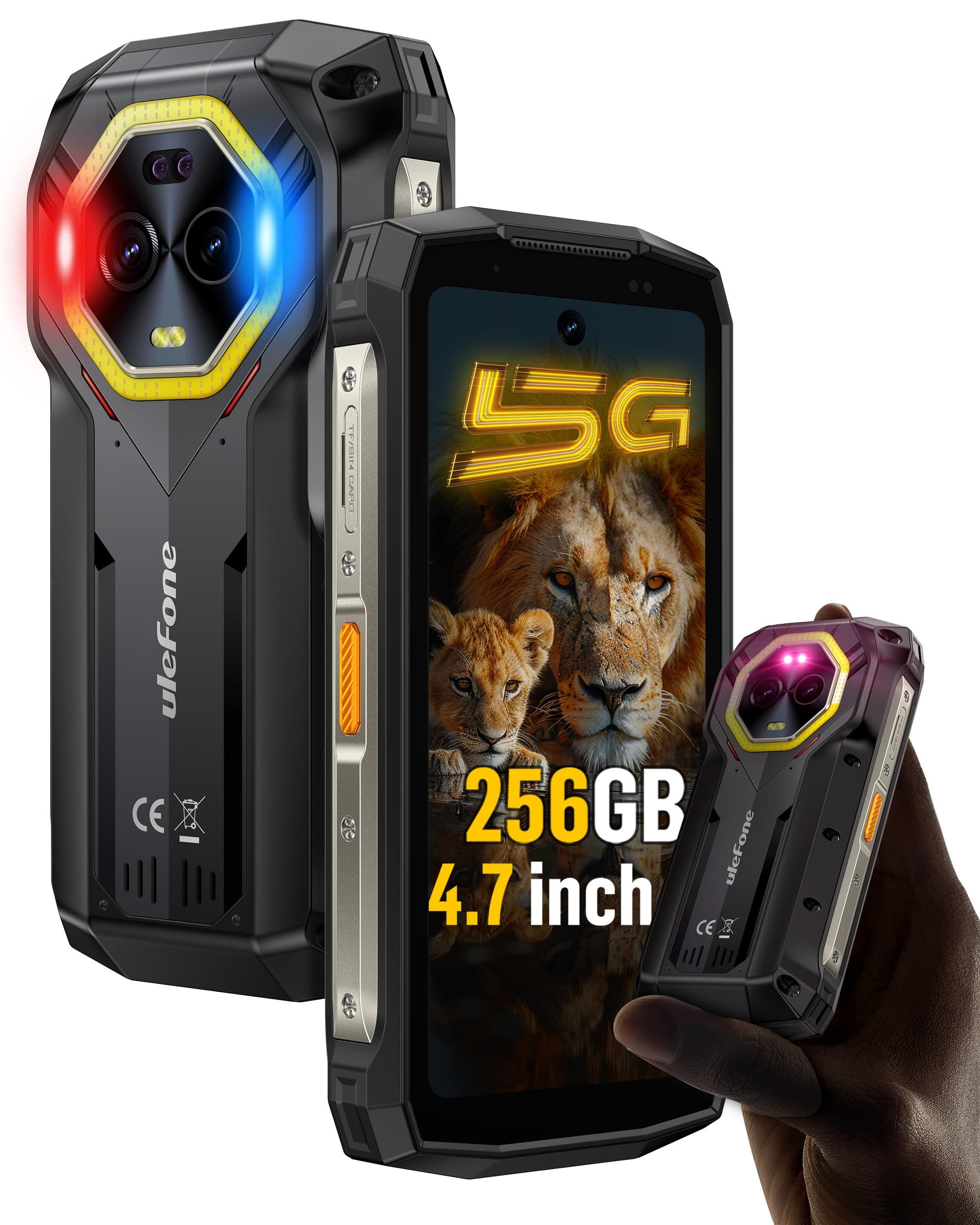 Ulefone Armor Mini 20 Pro 5G Rugged Smartphone 4.7 inch Small Screen, 256GB+2TB Expand, Android 15, 33W 6200mAh Wireless Charging, 64MP Night Vision, Flashlight Warning Light IP68 Waterproof UK Phone