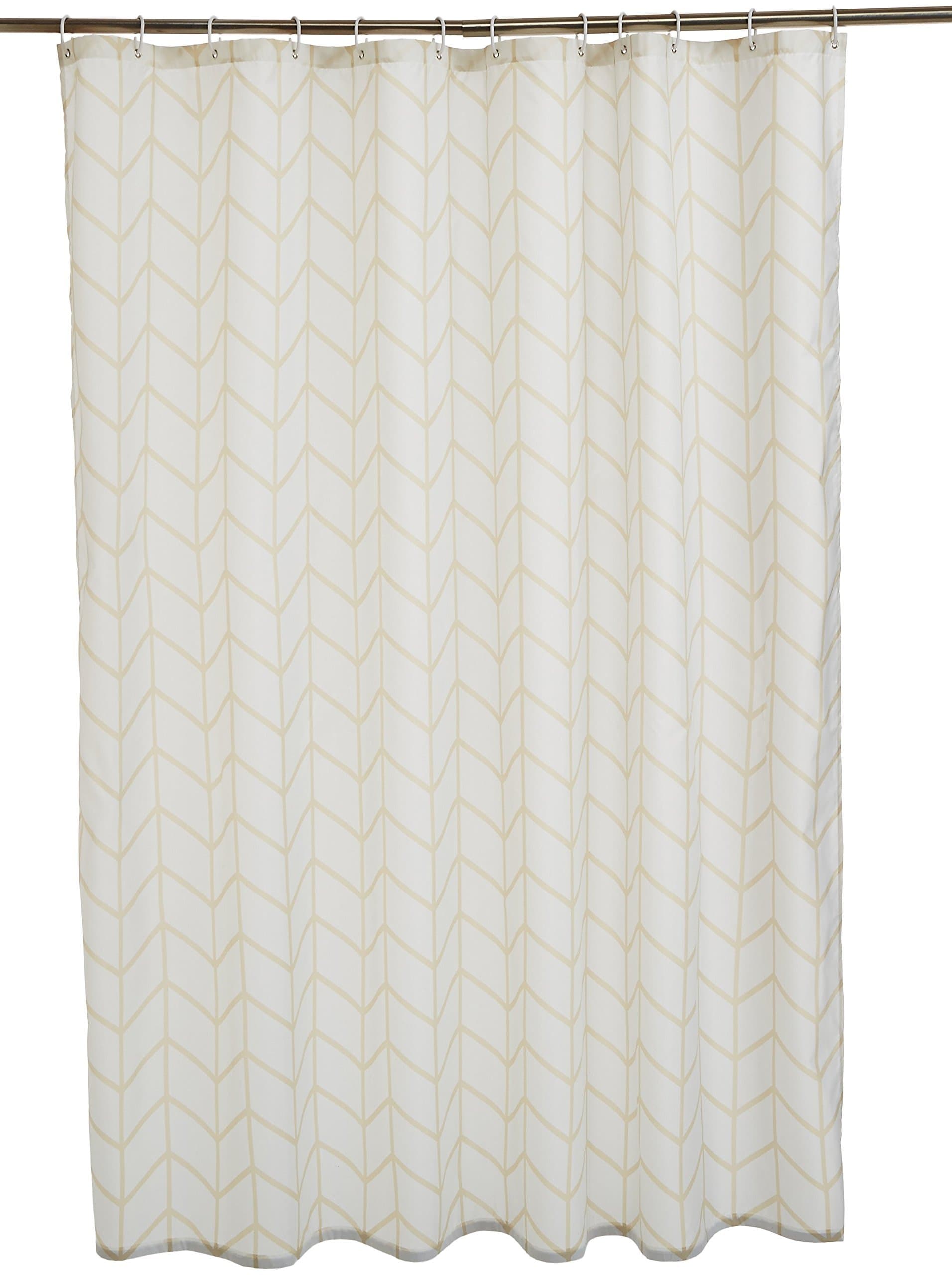 AmazonBasics Shower Curtain, Mold-Resistant with Hooks, 72" x 72", Natural Herringbone