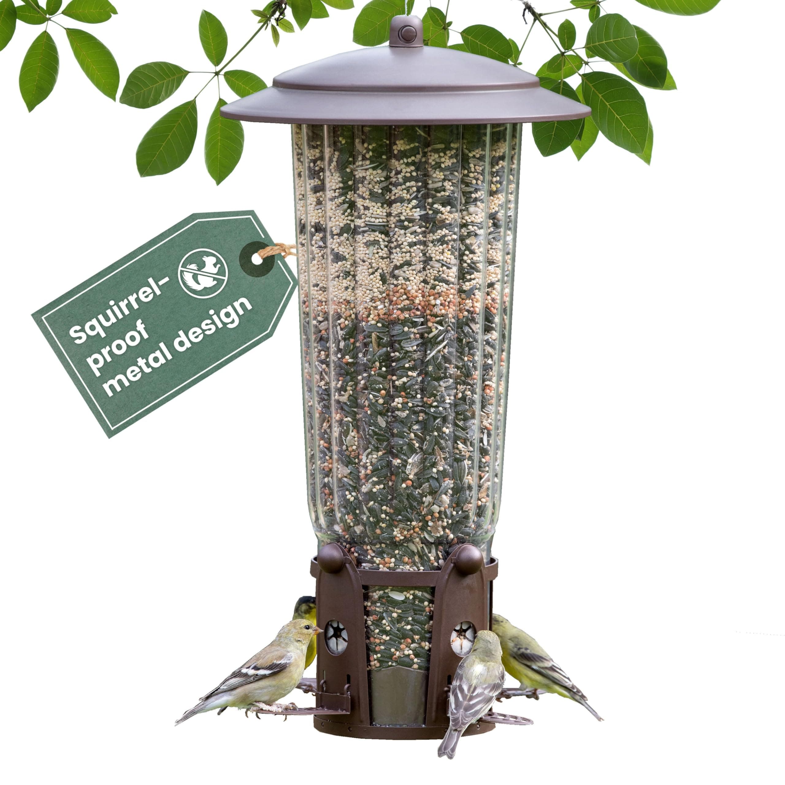 Perky-Pet 334-1SR Squirrel-Be-Gone Max Large Wild Bird Feeder with Flexports, Squirrel Proof Bird Feeder with Weight-Activated Perches - 4LB Seed Capacity