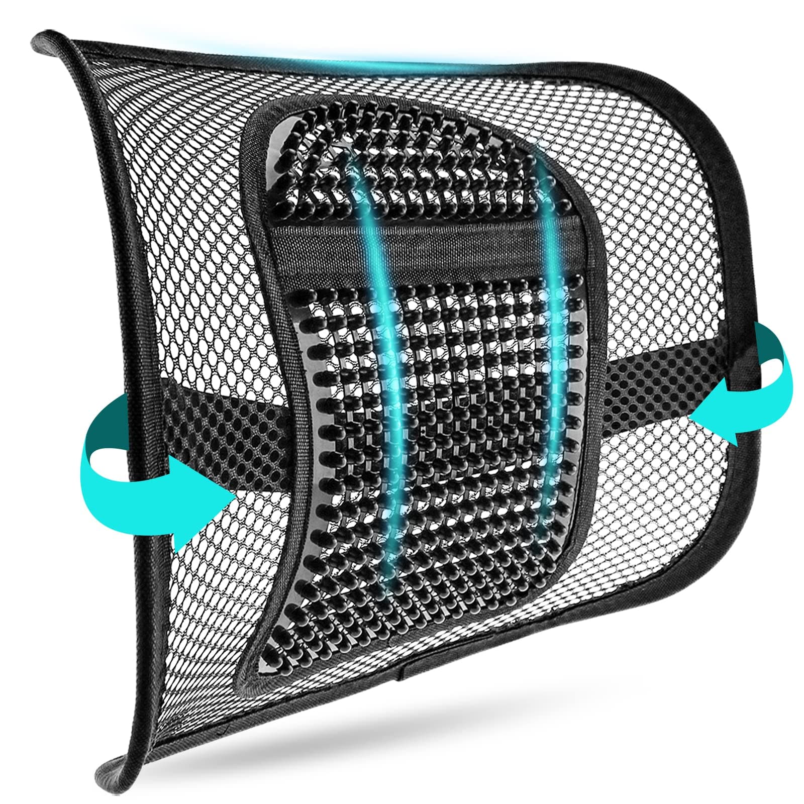Mesh Back Support, Mesh Lumbar Support Cushion Air Flow Chair Back Support with Elastic Strap Back Rest for Home Office Chair Car Seat Back Pain Relief