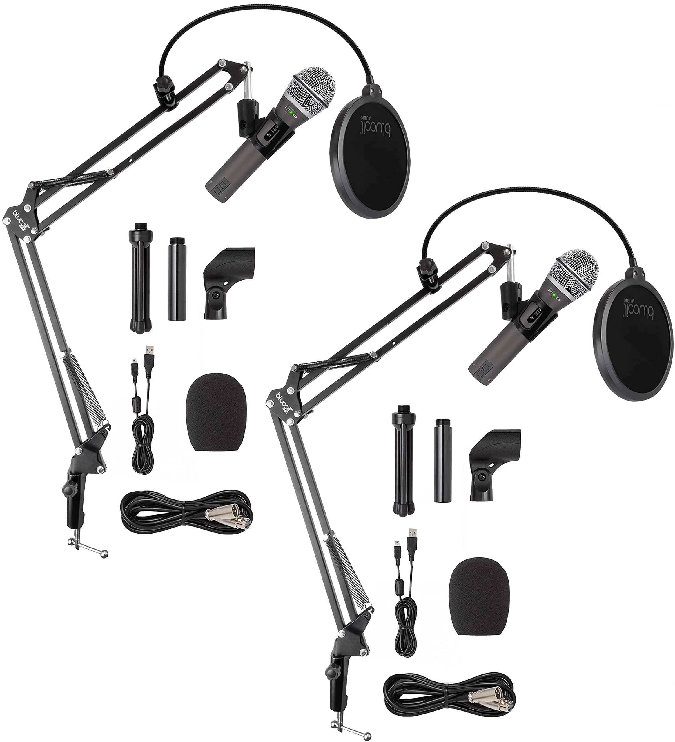 blucoil Samson Q2U USB/XLR Dynamic Microphone for Recording and Podcasting on Windows, Mac, iOS, Android Devices, and PA Mixers (2-Pack) Bundle Boom Arm Plus Pop Filter (2-Pack)