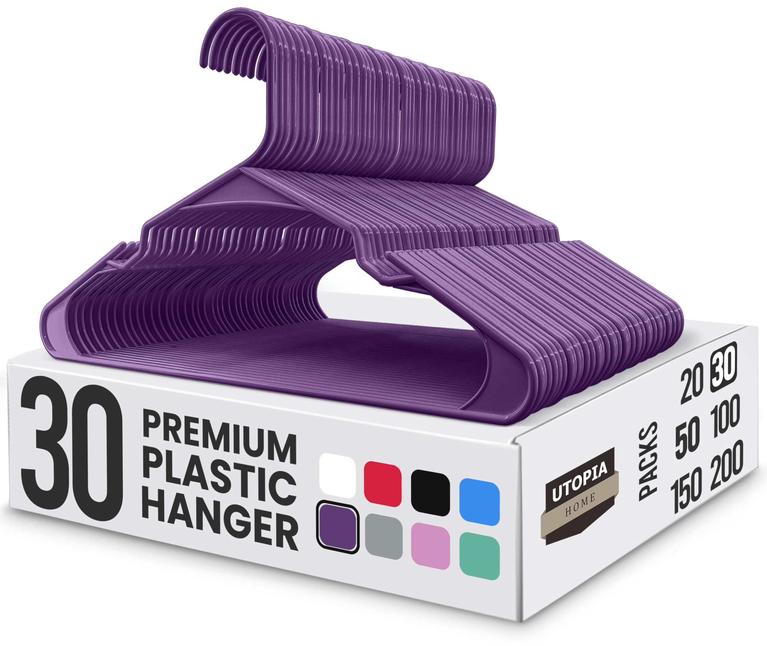 Plastic Hangers 30 Pack - Perfect Space Saving Clothes Hanger - Durable and Strong - Perfect Closet Organizers with Shoulder Grooves (Purple)