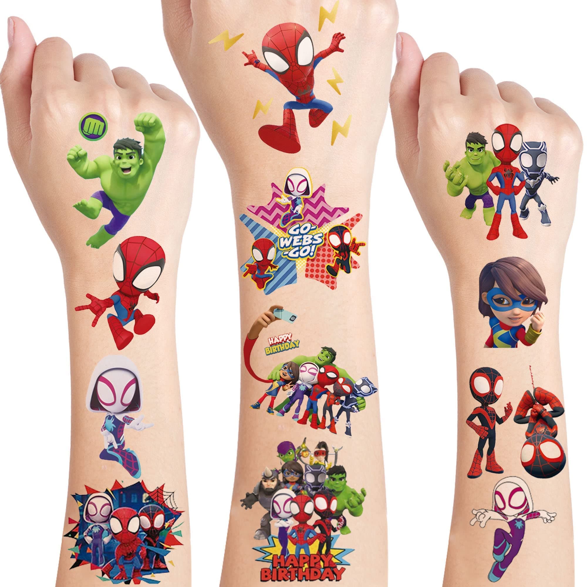 MAKINGTEC 8 Sheets Boy Spider Temporary Tattoos, for Kids Spider Birthday Party Supplies Favors Decorations, Cute Fake TattoosStickers, Spider Party Decorations