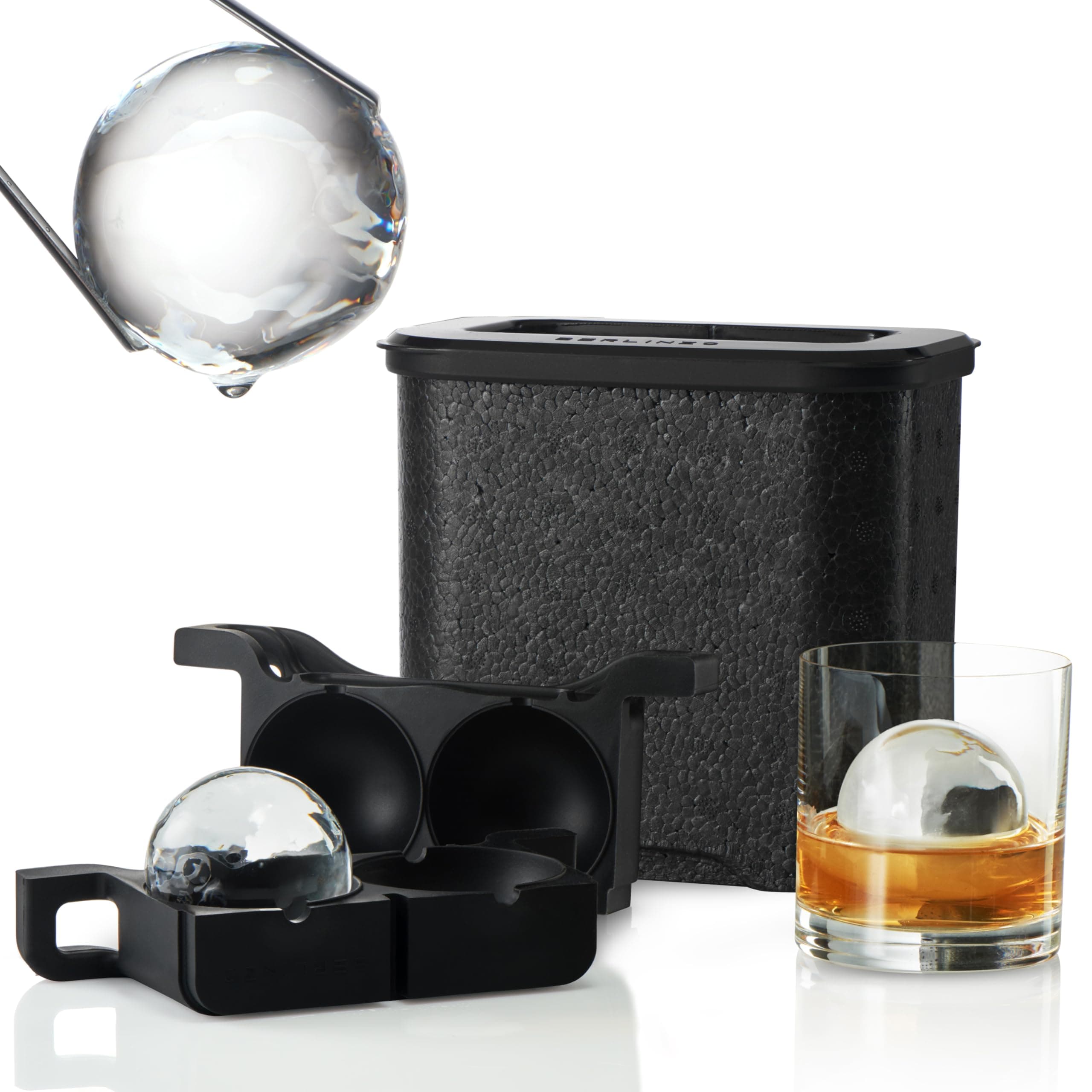 Berlinzo Clear Ice Ball Maker Mold - 2 Large 2.4-inch Crystal Clear Ice Balls for Whiskey Cocktail - New Easy-to-Remove Ice Sphere Mold, 2 Round Ice Spheres (Non-Electric)