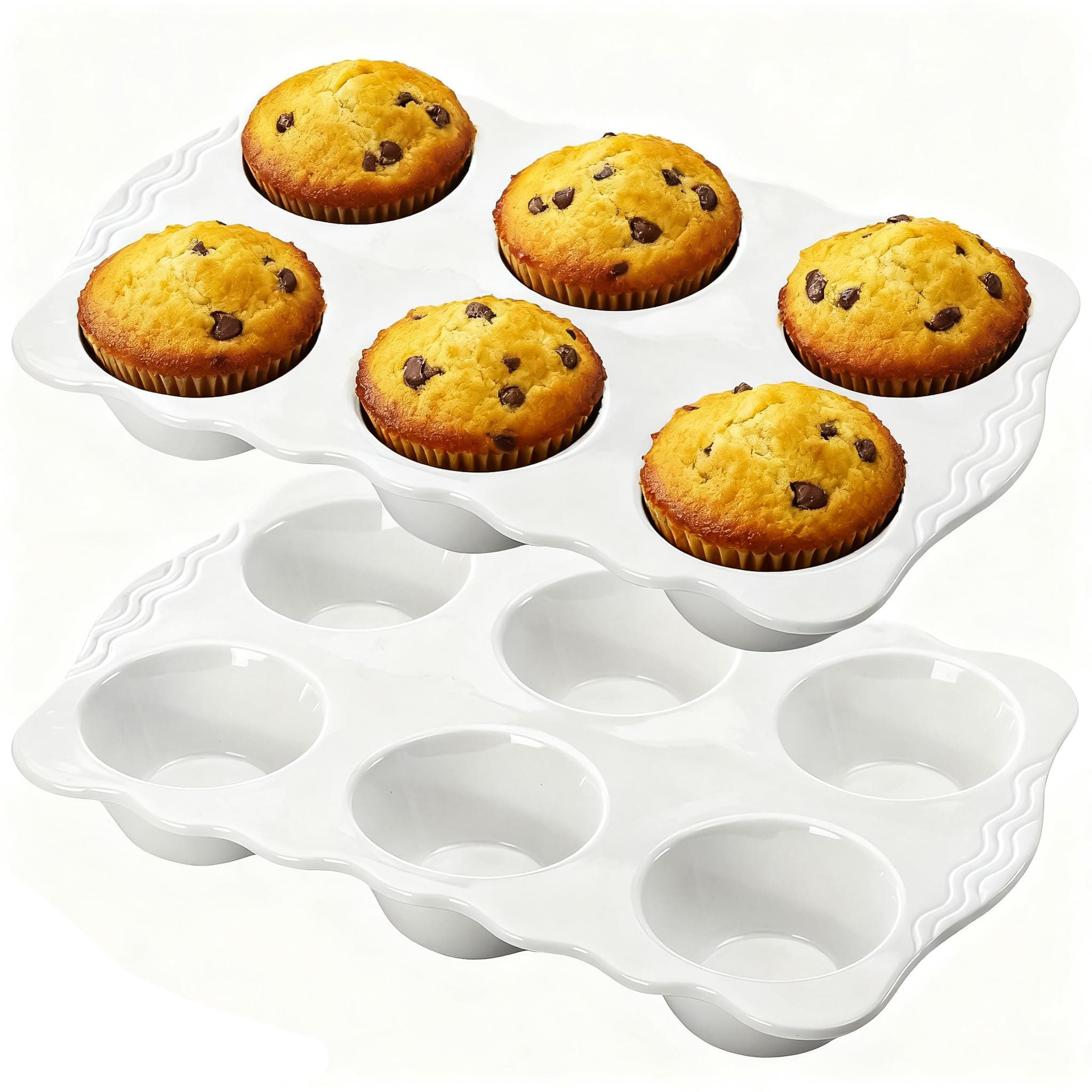 Hiceeden 2 Pack Ceramic Muffin Pans, 6 Cups Non-stick Muffin Tin Cupcake Baking Pans with Handles for Muffin Cakes, Egg Tarts, Mousse, Pot Pie, Jelly