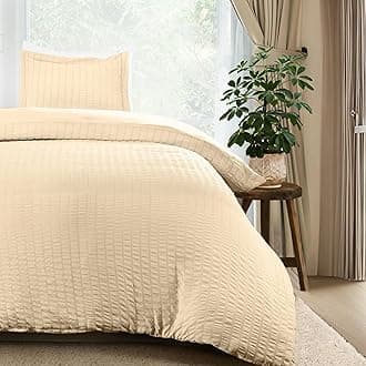 Utopia Bedding Duvet Cover Twin Size - 1 Seer Sucker Duvet Cover with 1 Pillow Sham - 2PC Comforter Cover with Zipper Closure - Soft Brushed Microfiber 68"X90" (Twin Beige) Comforter Not Included