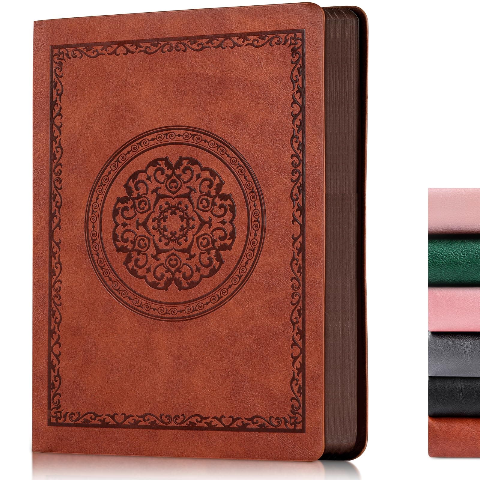 Fetinar 300 Pages Leather Blank Journal Notebook,Softcover Leather Blank Journal Notebook for Women Men,300 Pages Notebook for Work,Office,School Note Taking,5.7'' X 8.3'',Brown