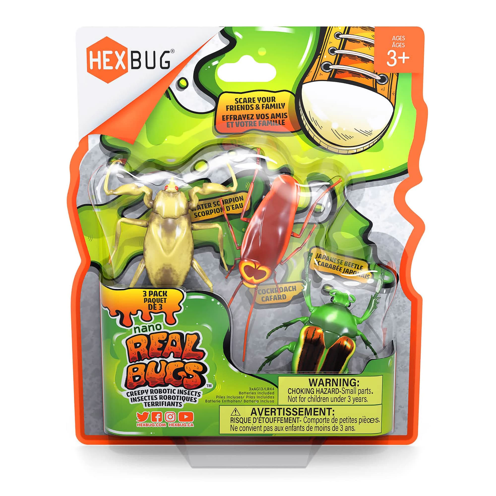 Real Bugs Nanos 3 Pack, Fake Insect Toy Figures, Vibration Powered Critters, Gift for Boys and Girls, 3 Years Old and Up