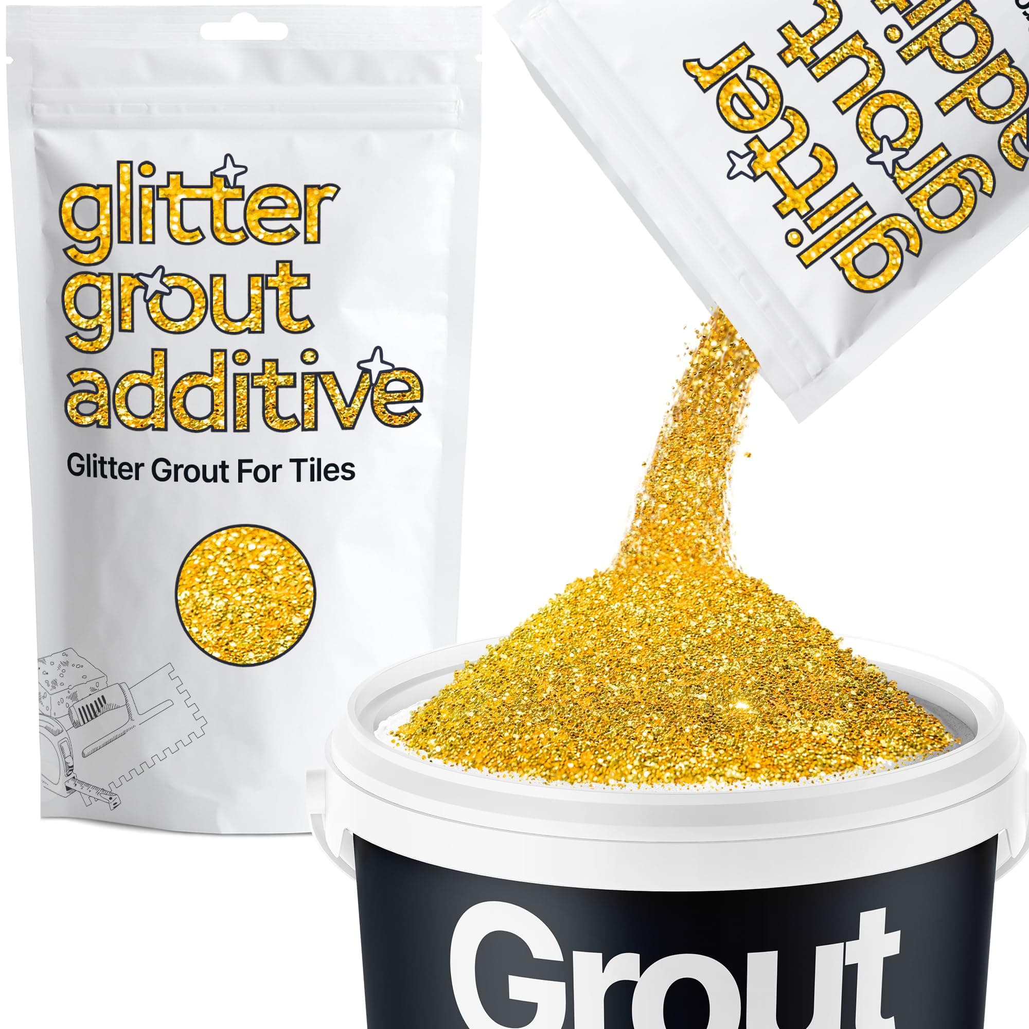 Hemway Glitter Grout Additive - Gold | Metallic Flakes for Adding Sparkle to Old & New Kitchen & Bathroom Tiles | Enhance Your Indoor Grouting Projects with a Durable Sparkly Effect | 100 g
