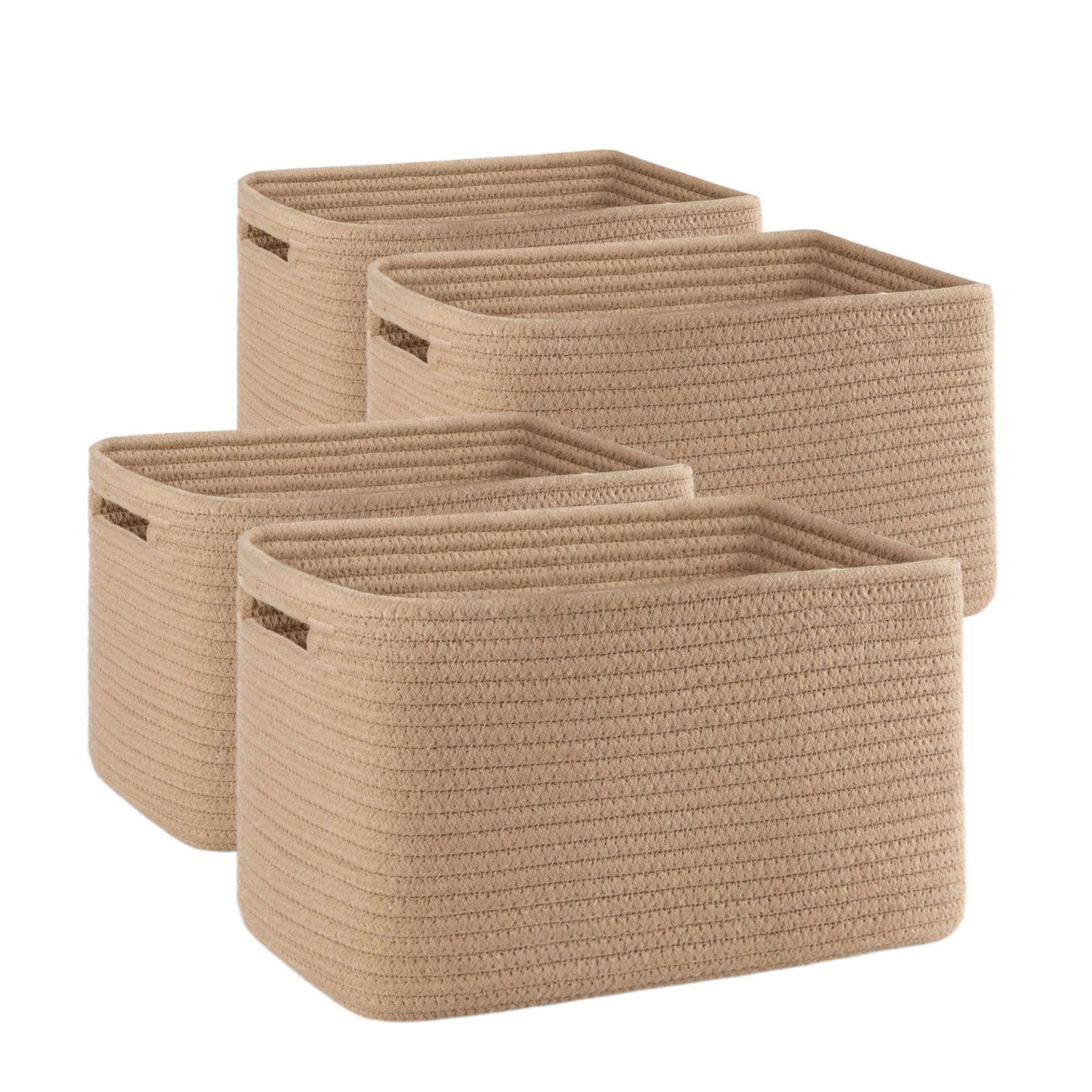 4 Pack Storage Baskets for Organizing, Woven Baskets for Shelves - Perfect for Toys, Books, Towels, and Clothes, Durable Gift Basket Bins Toy Storage, 12.7''L x9''W x7.8''H, Jute