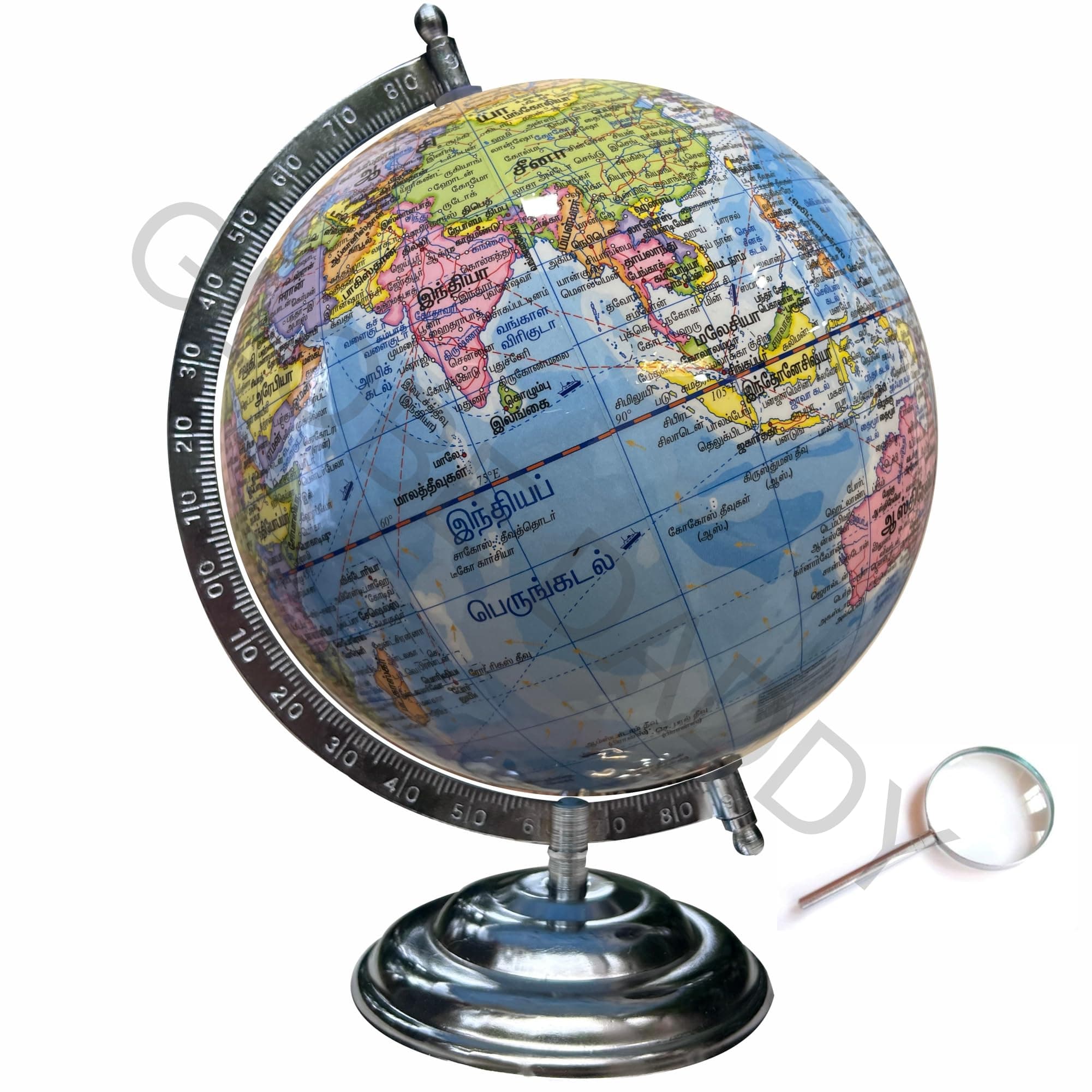 TAMIL Language Rotating World Globe 8 inch Dia with Sturdy Metal Stand for Kids and Students learning Geography,Office and Study Table- Political Colourful Map