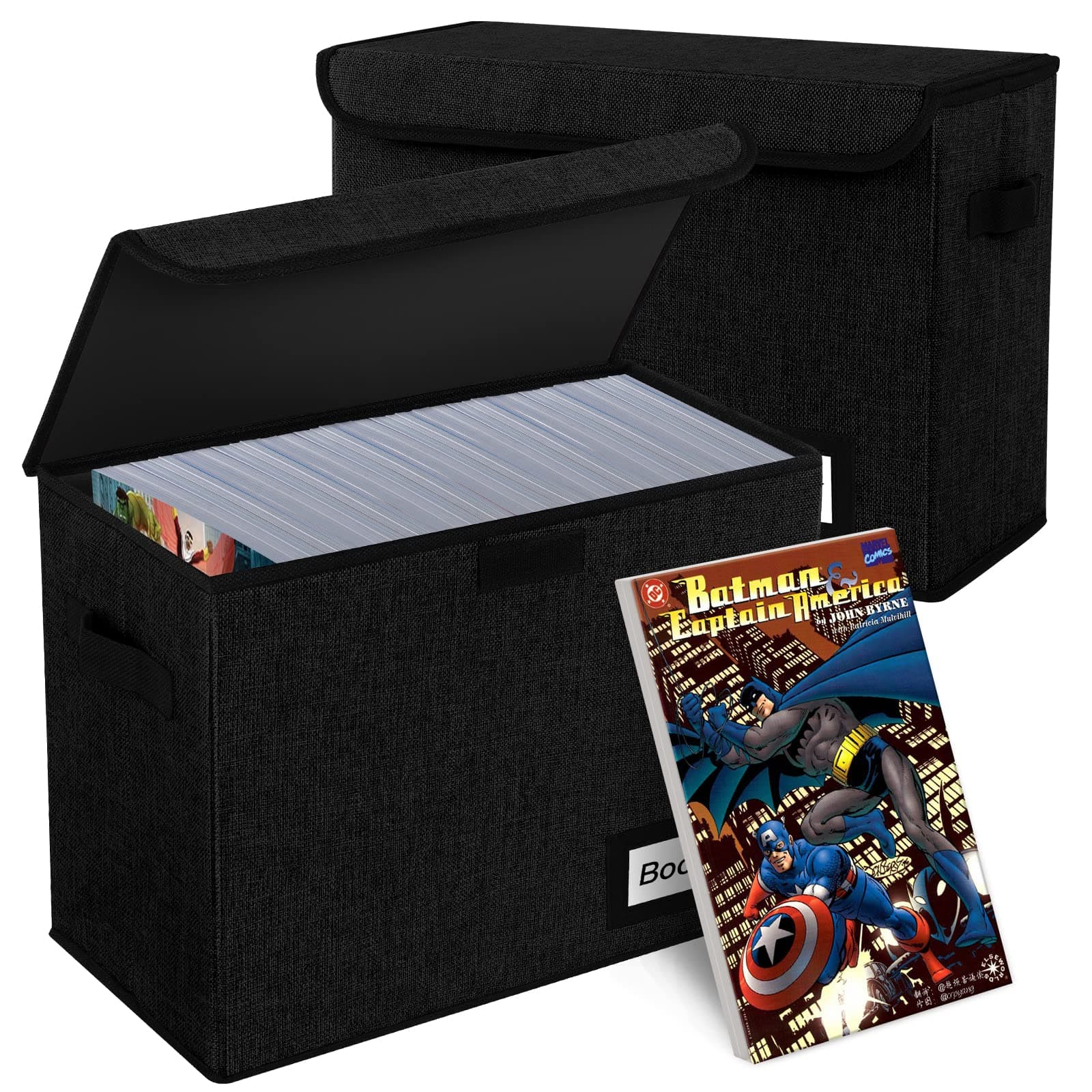 2 Pack Comic Book Storage, Comic Book Box, 15.8" X 7.8" X 11.8", Collapsible Comic Short Box, Holds 160-180 Comic Book (2021 Black)