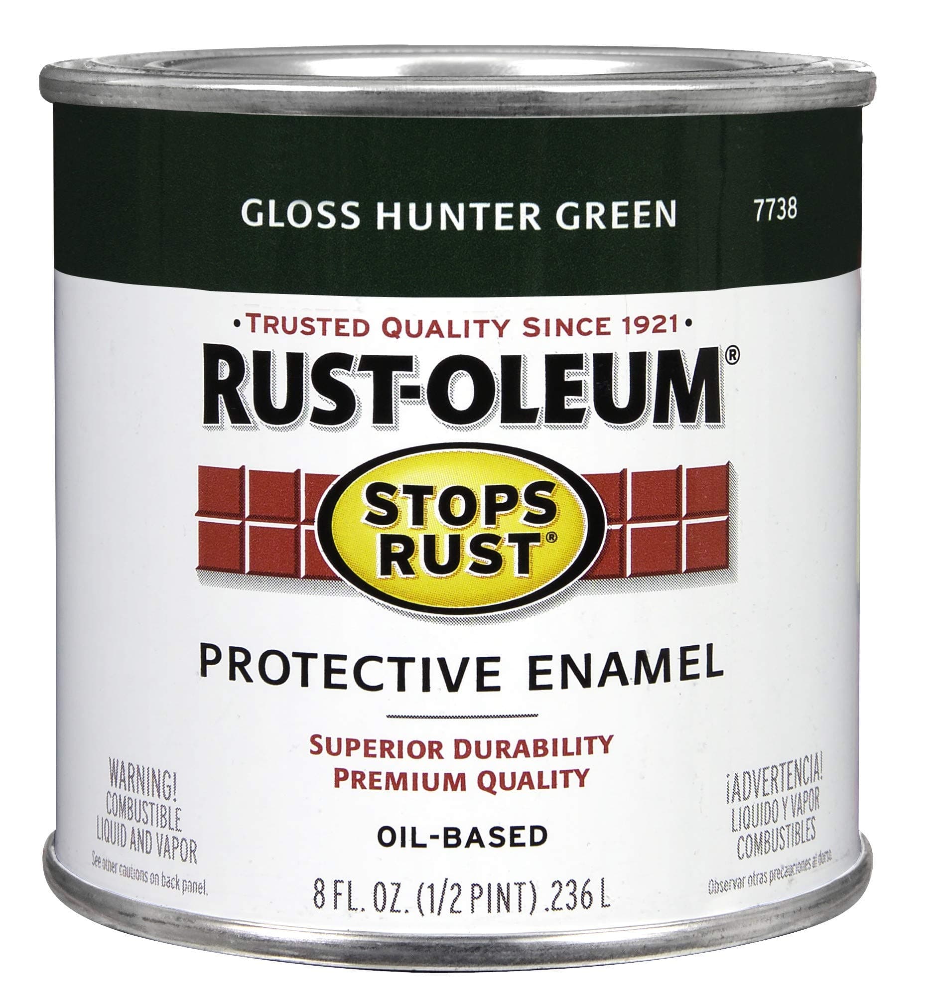 7738730 Stops Rust Brush On Paint, Half Pint, Gloss Hunter Green, (Pack of 1)