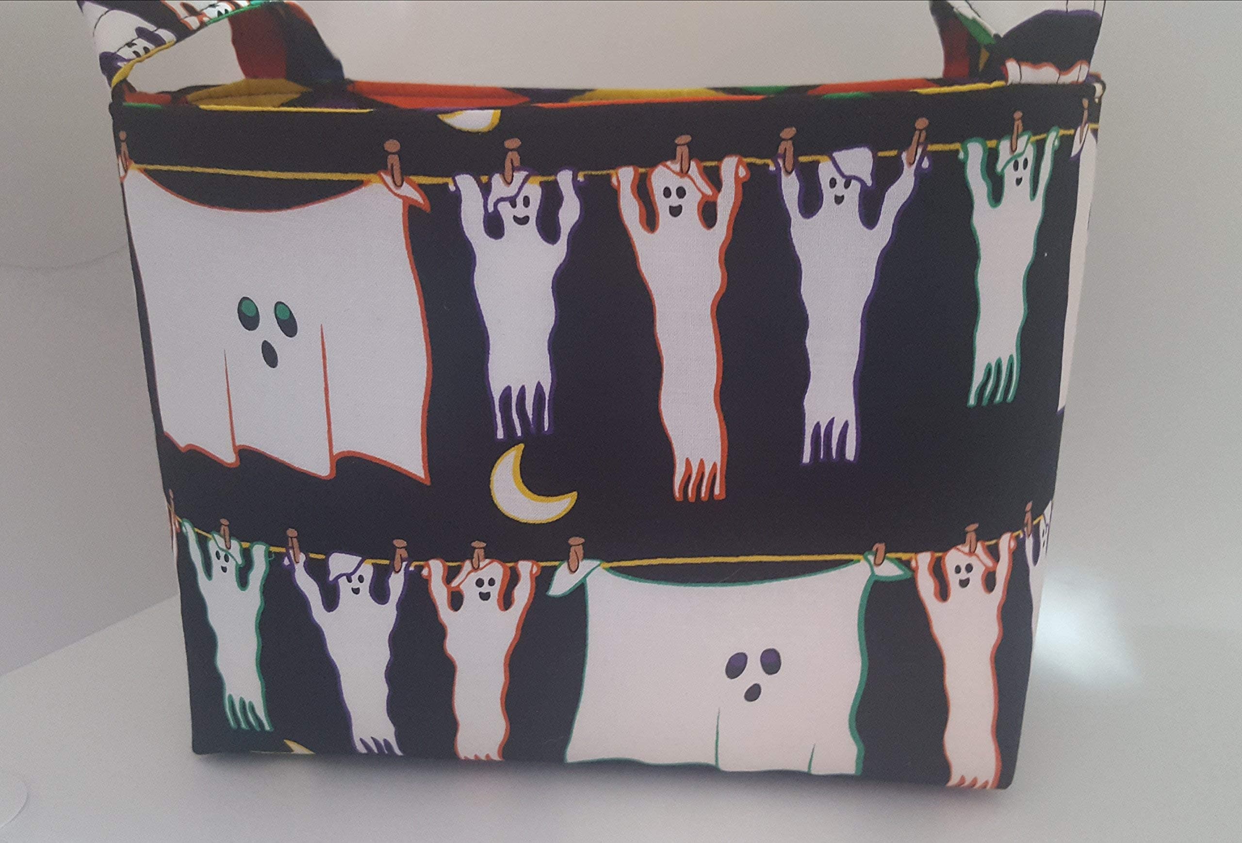 Halloween Fabric Organizer Basket Bin Caddy Storage Container - Hanging Ghosts