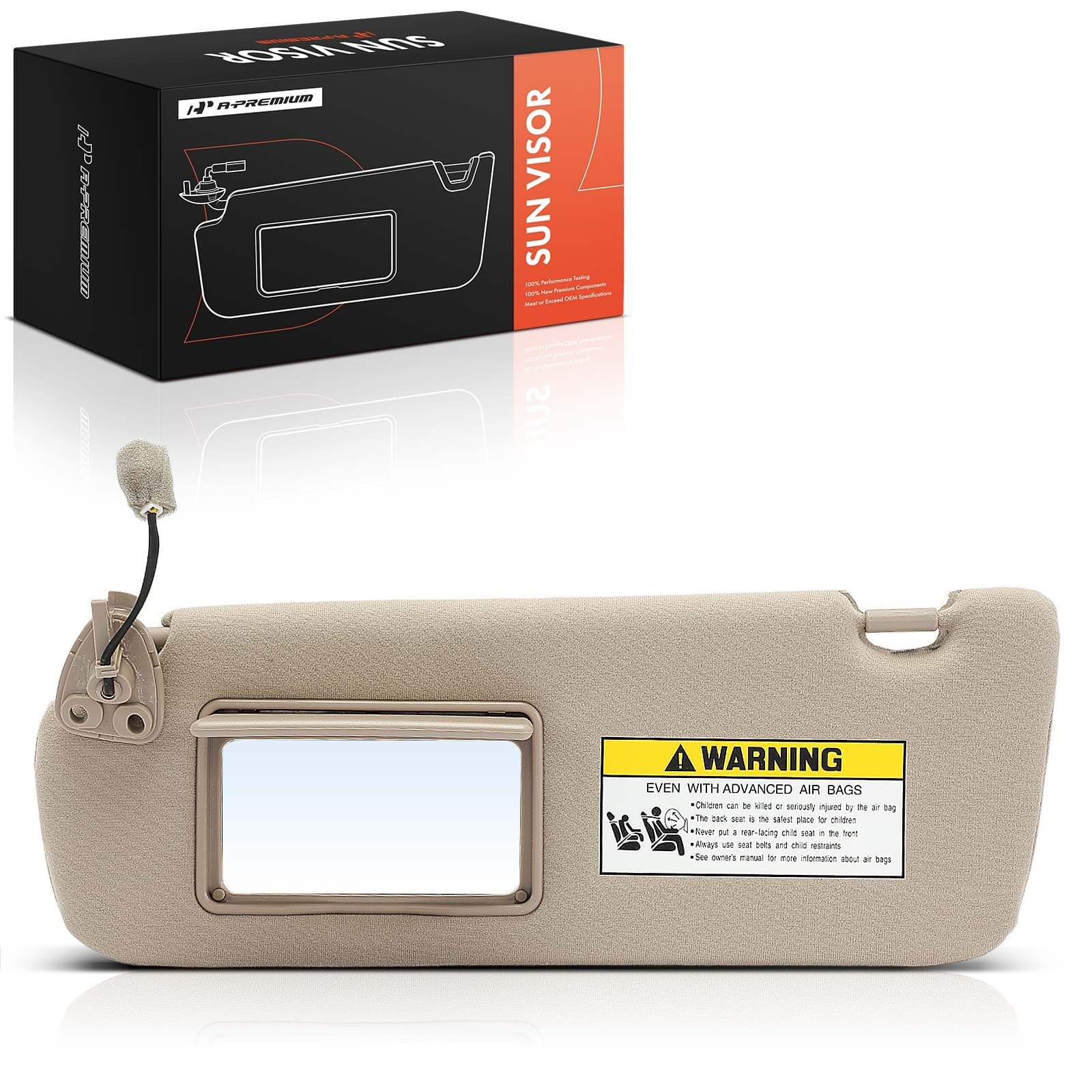 A-Premium Driver Left Side Sun Visor Compatible with Hyundai Sonata 2005 2006 2007 2008 2009 2010 - with Vanity Mirror, with Sliding Sun Visor Extension, Beige Color - Replaces 852010A250QD