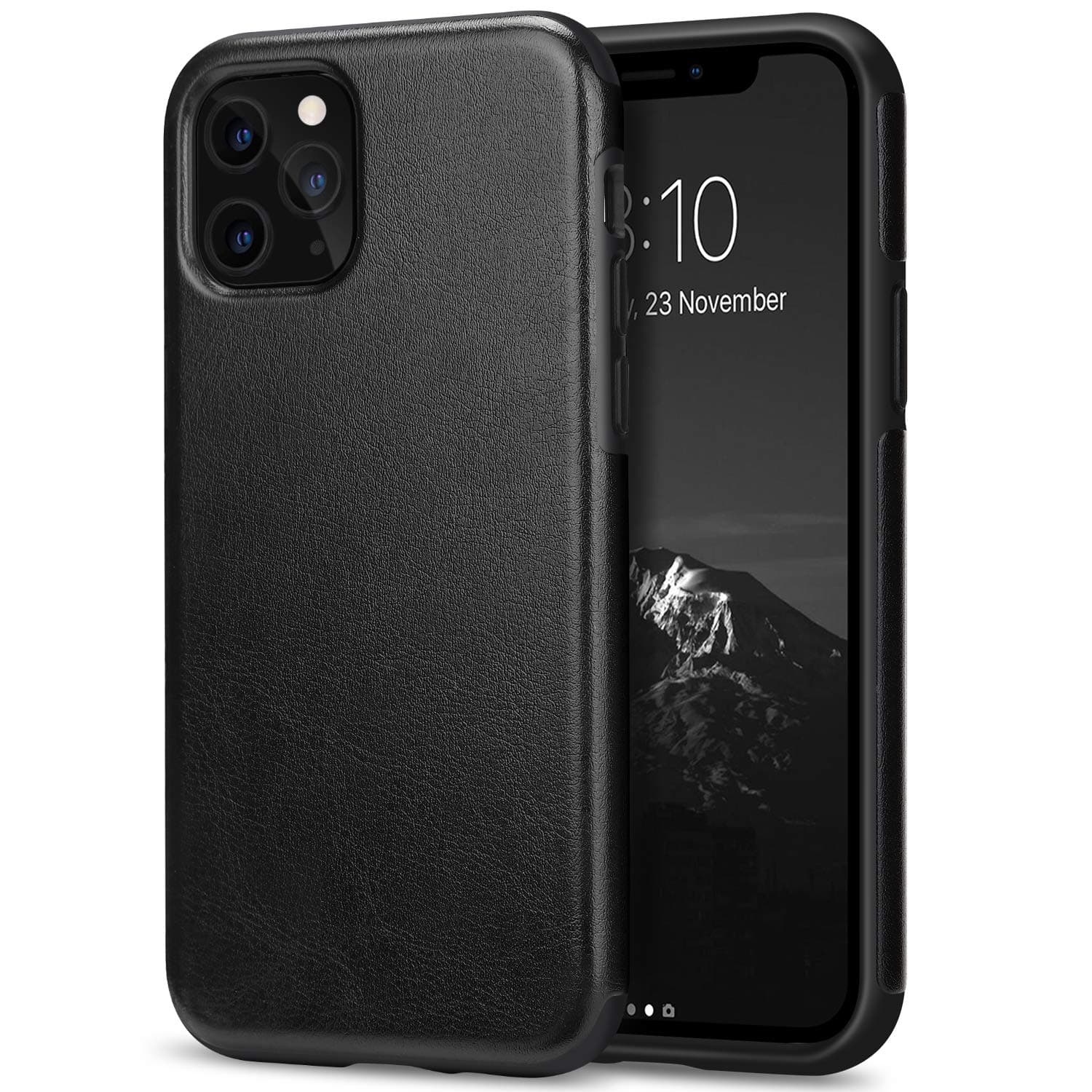 TENDLIN Compatible with iPhone 11 Pro Case Premium Leather TPU Hybrid Case (Black)