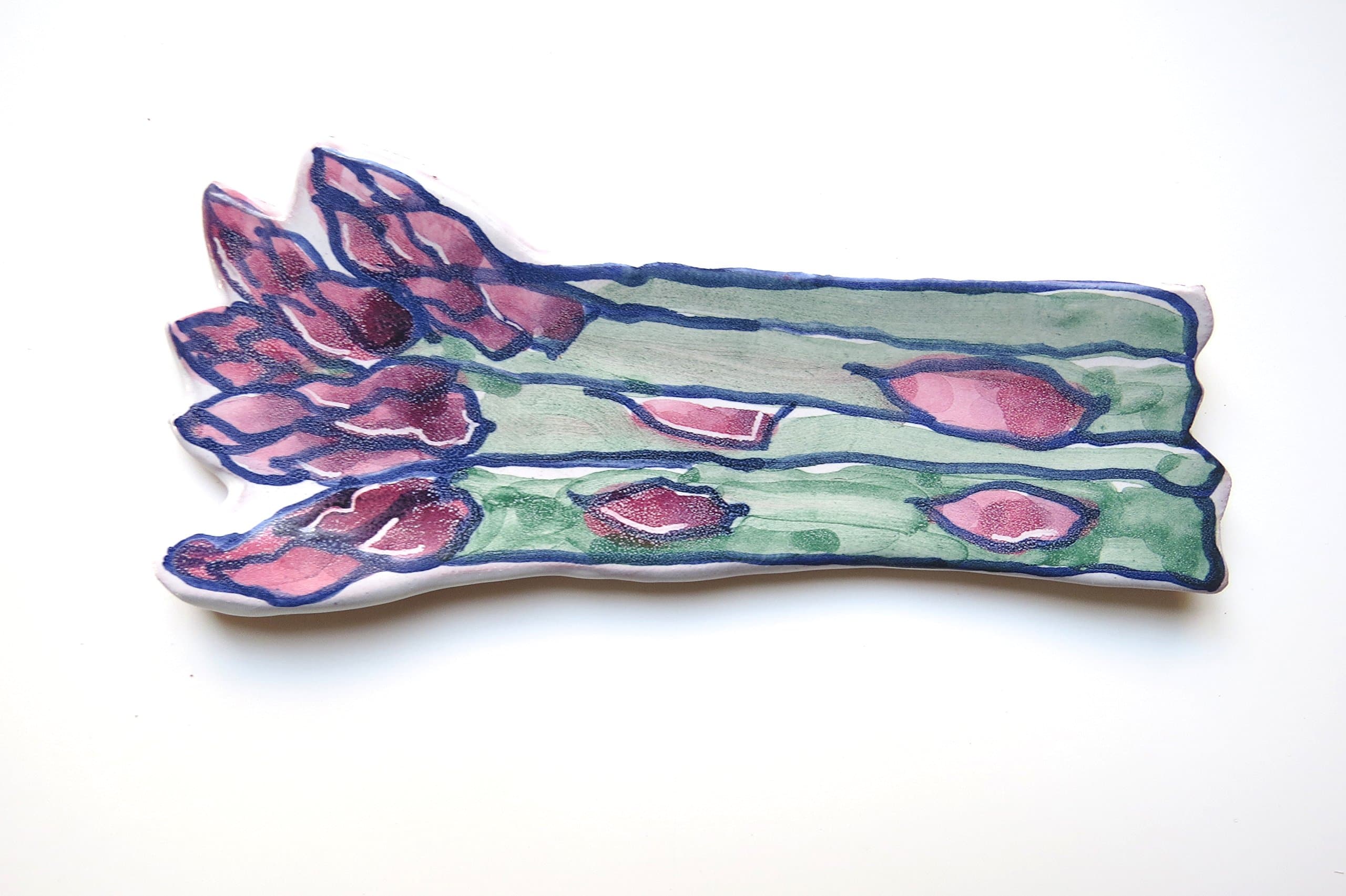 Asparagus Spoon Rest in Majolica Ceramic -(b)