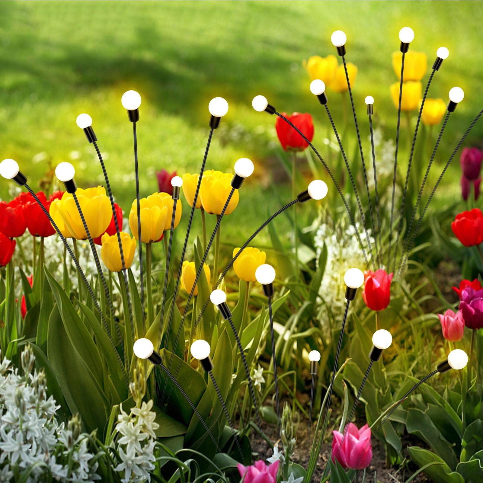 Firefly Lights Solar Outdoor 4 Pack 8 Lighting Modes Starburst Swaying Garden Lights with Remote Control for Pathway Yard Patio Landscape Decorative Warm-White