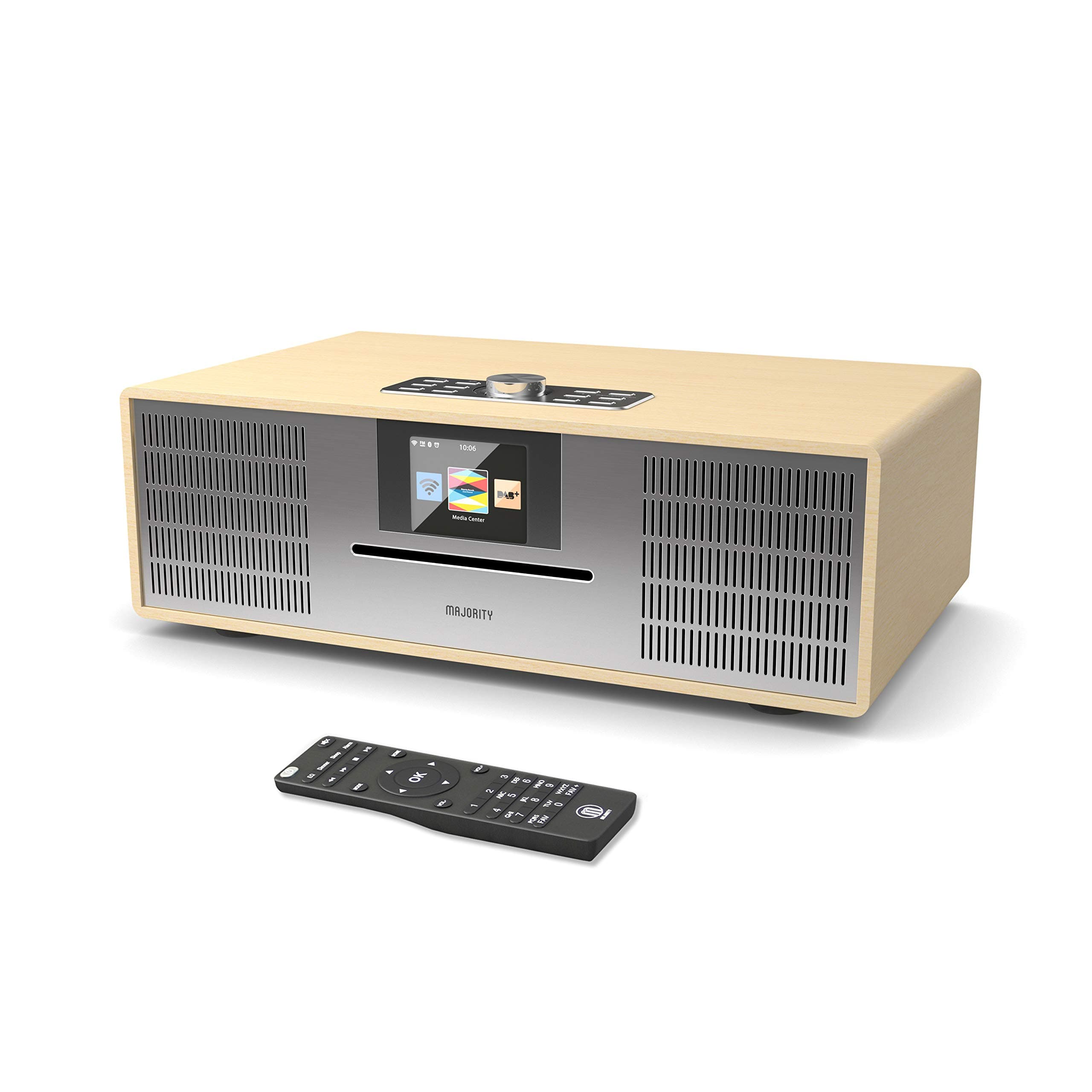 Majority Willingham DAB/DAB+ Digital FM Radio - Bluetooth Wireless - CD Player - Hi-Fi Speaker System - Remote Control – AUX-In & USB MP3 Play – Colour Screen (Oak)