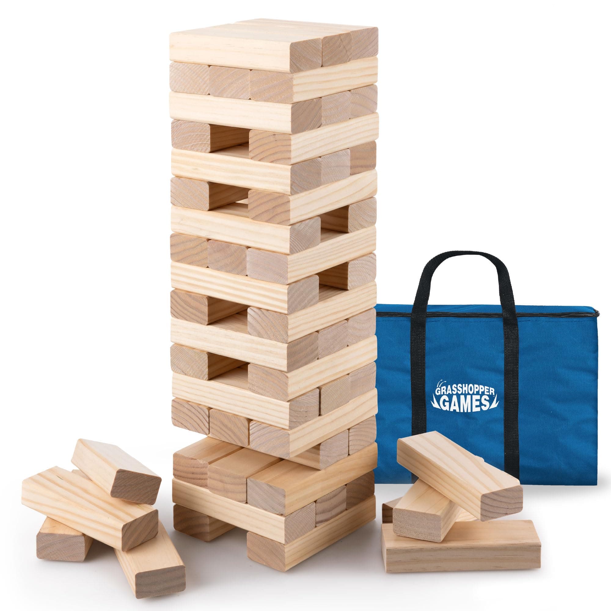 Giant Stack ‘N’ Fall, Large Classic Stacking Timber Game, Tumble Tower for Kids and Adults, 54 Wooden Blocks