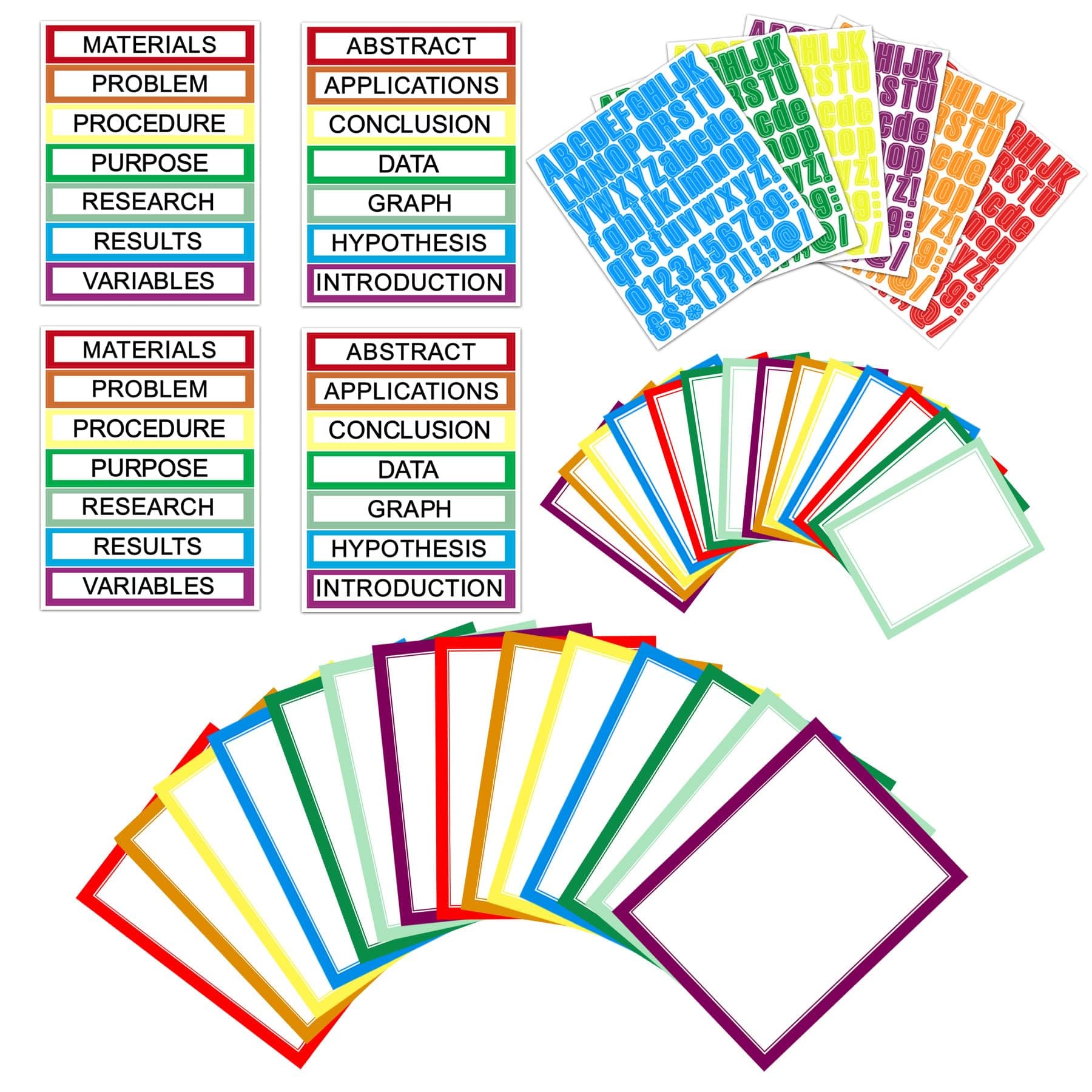 HAUTOCO 38 Sheets Science Fair Display Boards Supplies: 28 Self-Adhesive Presentation Subtitles, 4 Science Fair Project Titles, 6 Personalized Letter Stickers for Classroom Office, Colorful