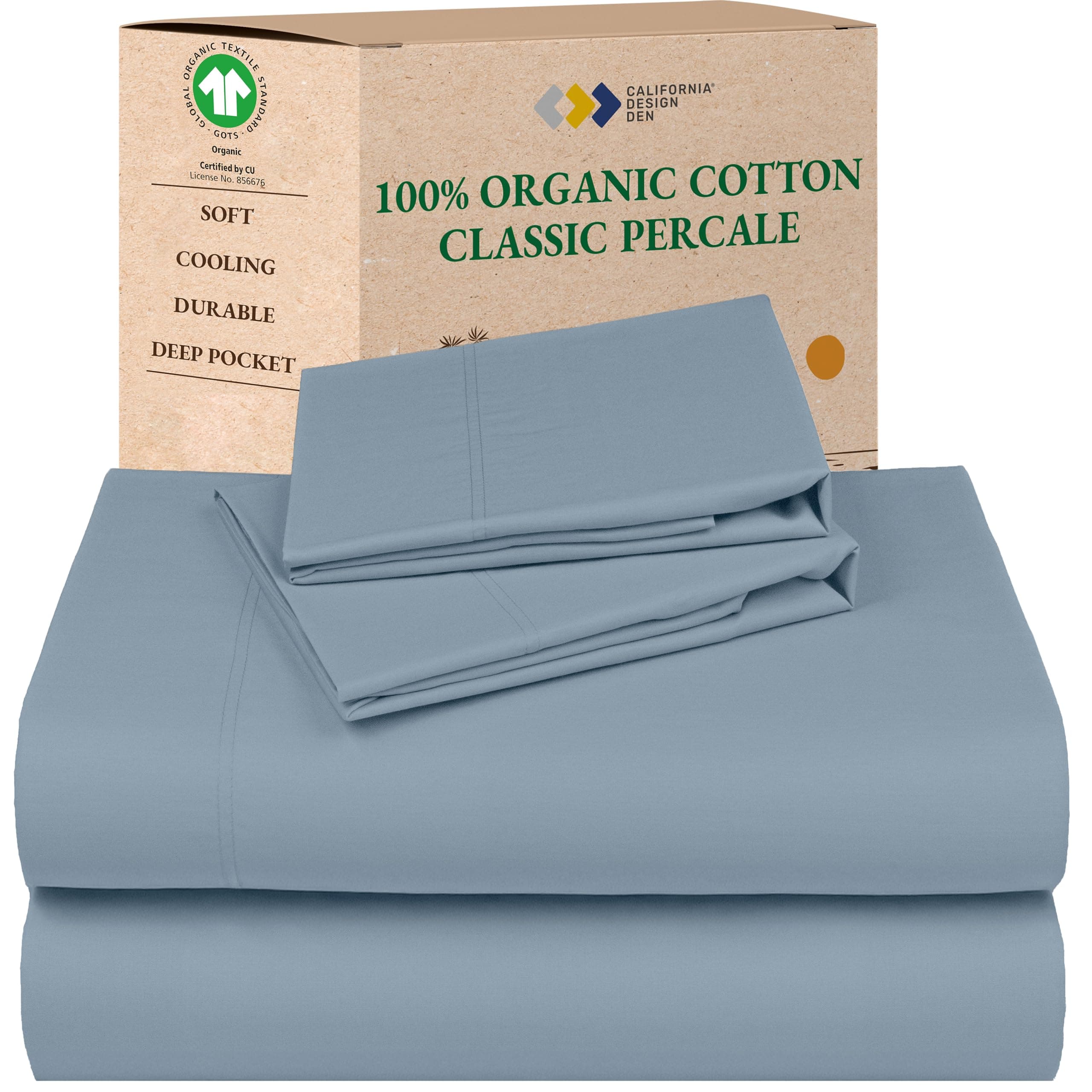 Bed Sheets Queen Size - Soft 100% Percale Sheets Queen with Deep Pockets, Crisp Percale, Breathable and Durable Bedding Set - Blue Hydrangea